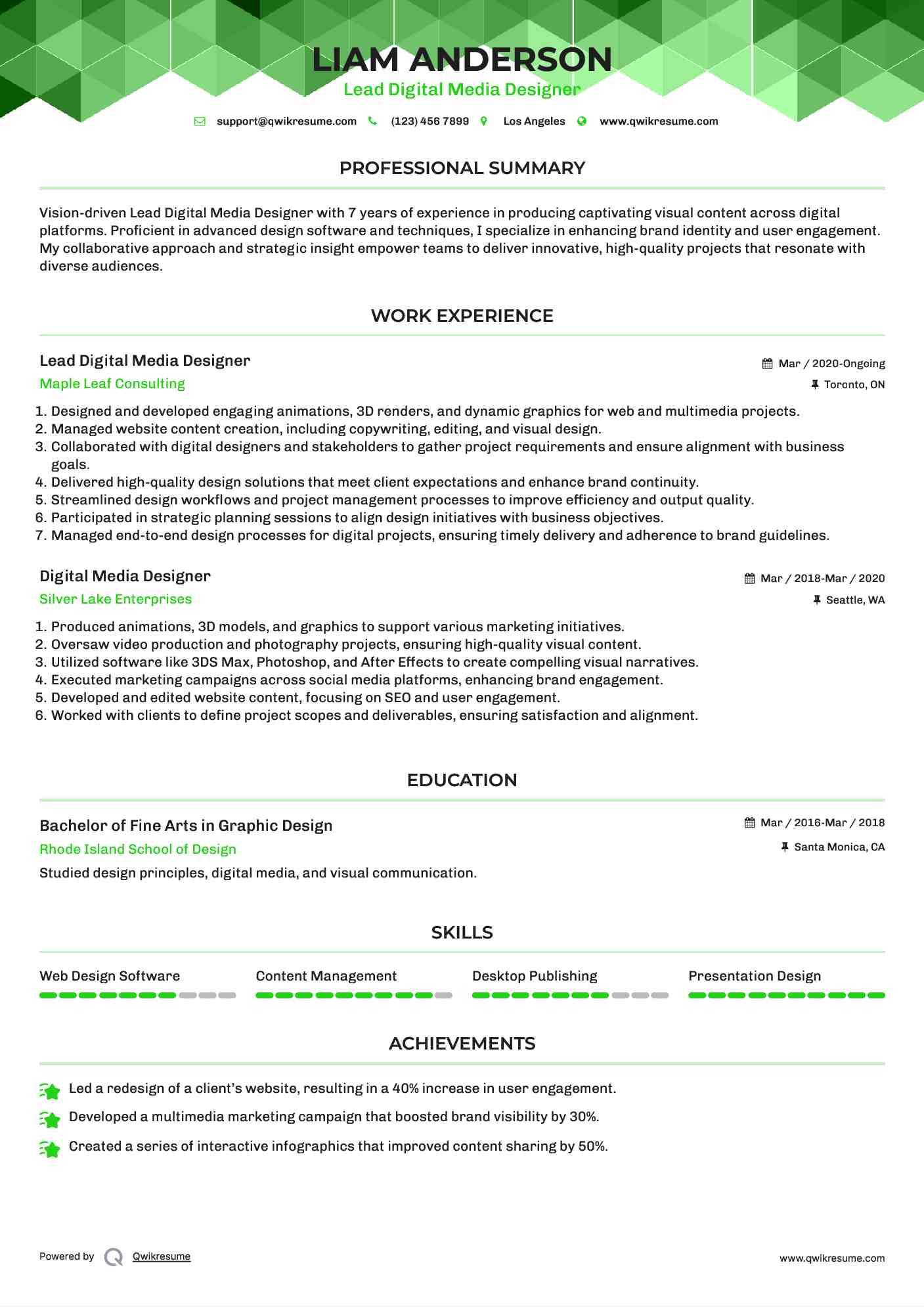 Lead Digital Media Designer Resume Format