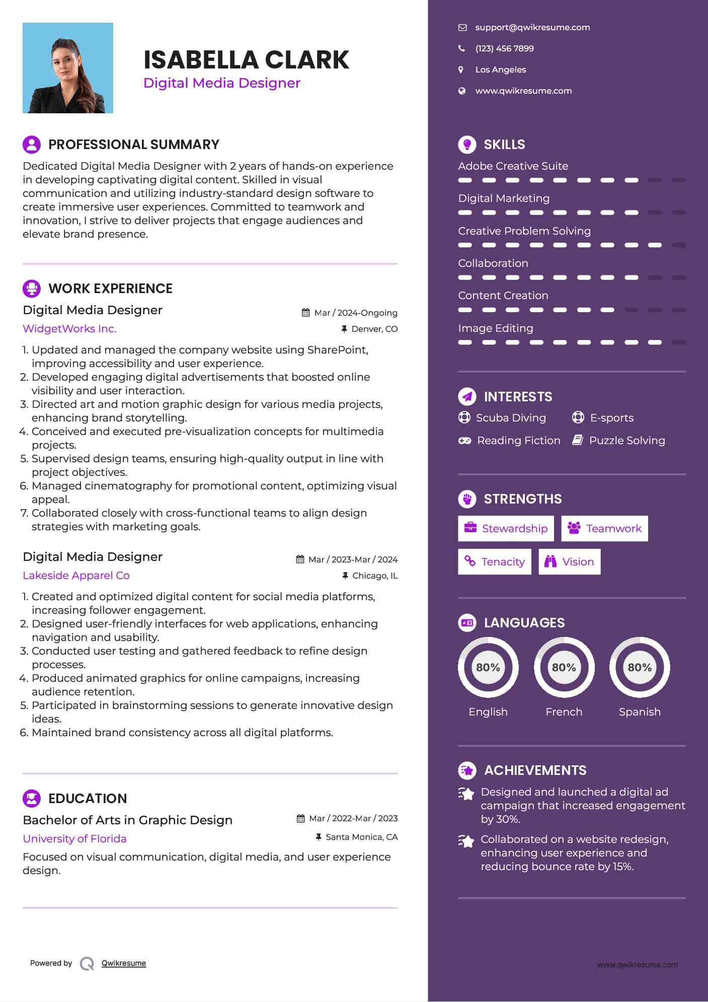 Digital Media Designer Resume Model
