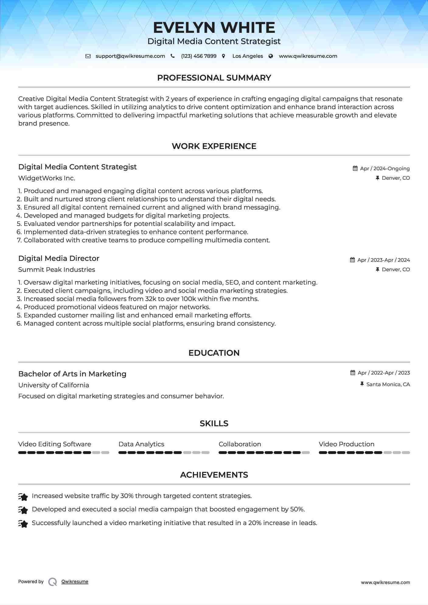 Digital Media Content Strategist Resume Model