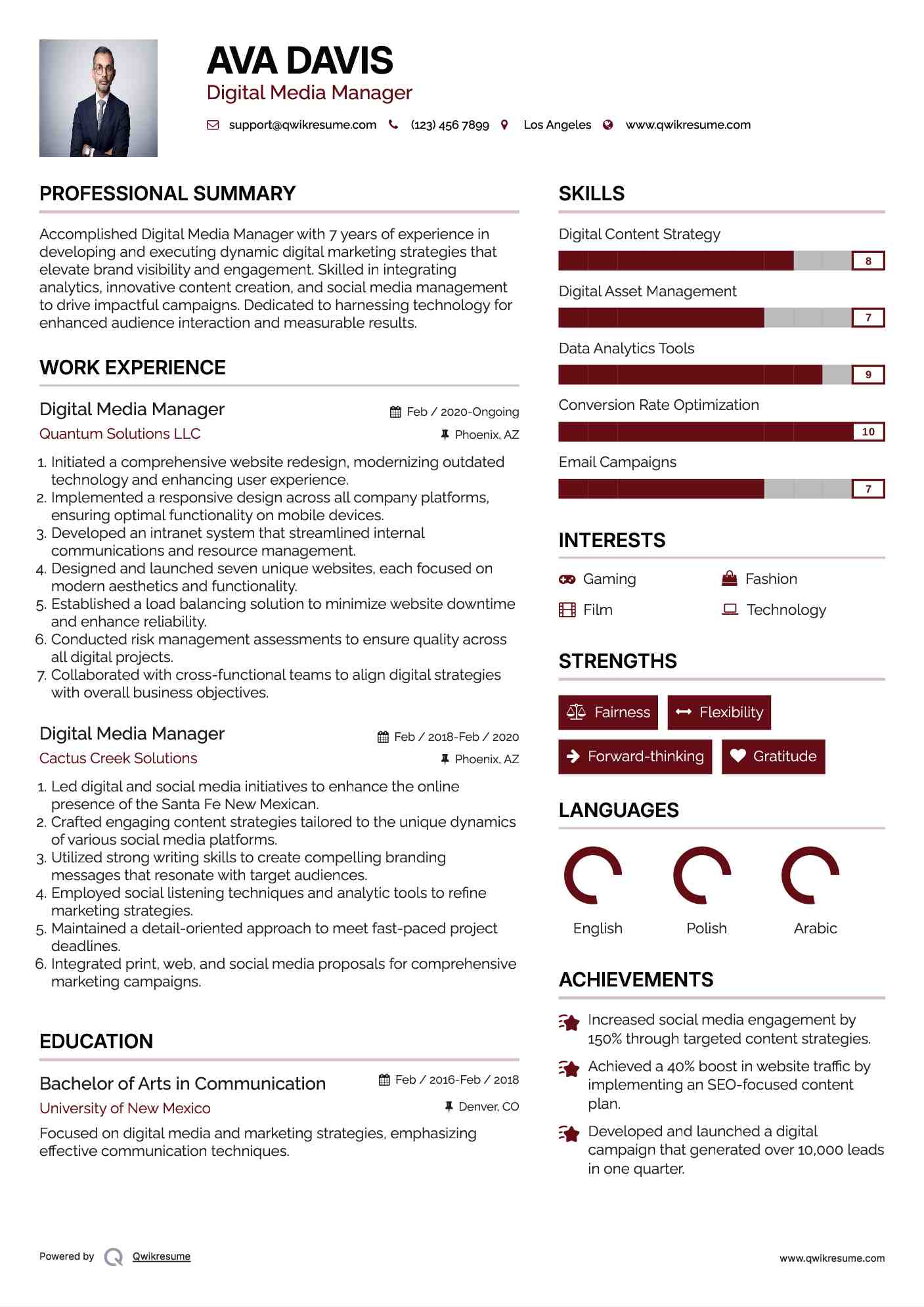 Digital Media Manager Resume Model
