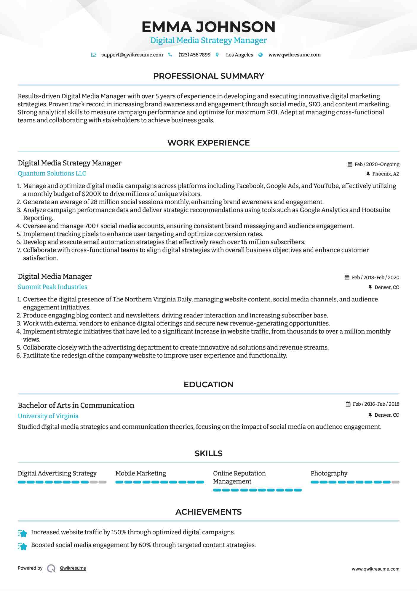Digital Media Strategy Manager Resume Template