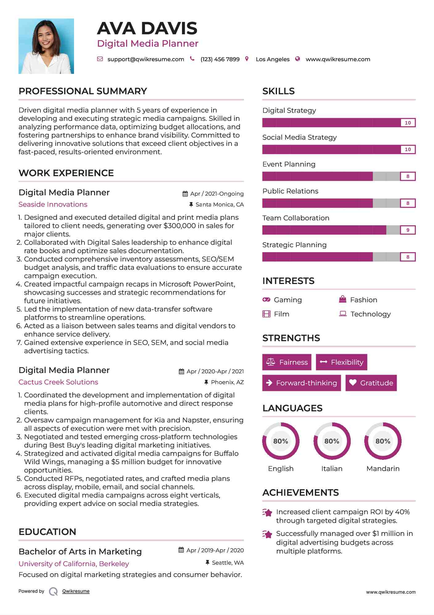 Digital Media Planner Resume Template