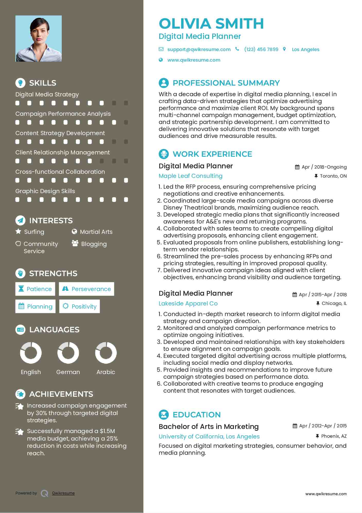 Digital Media Planner Resume Example
