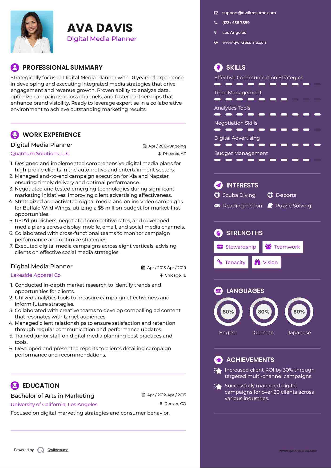 Digital Media Planner Resume Sample