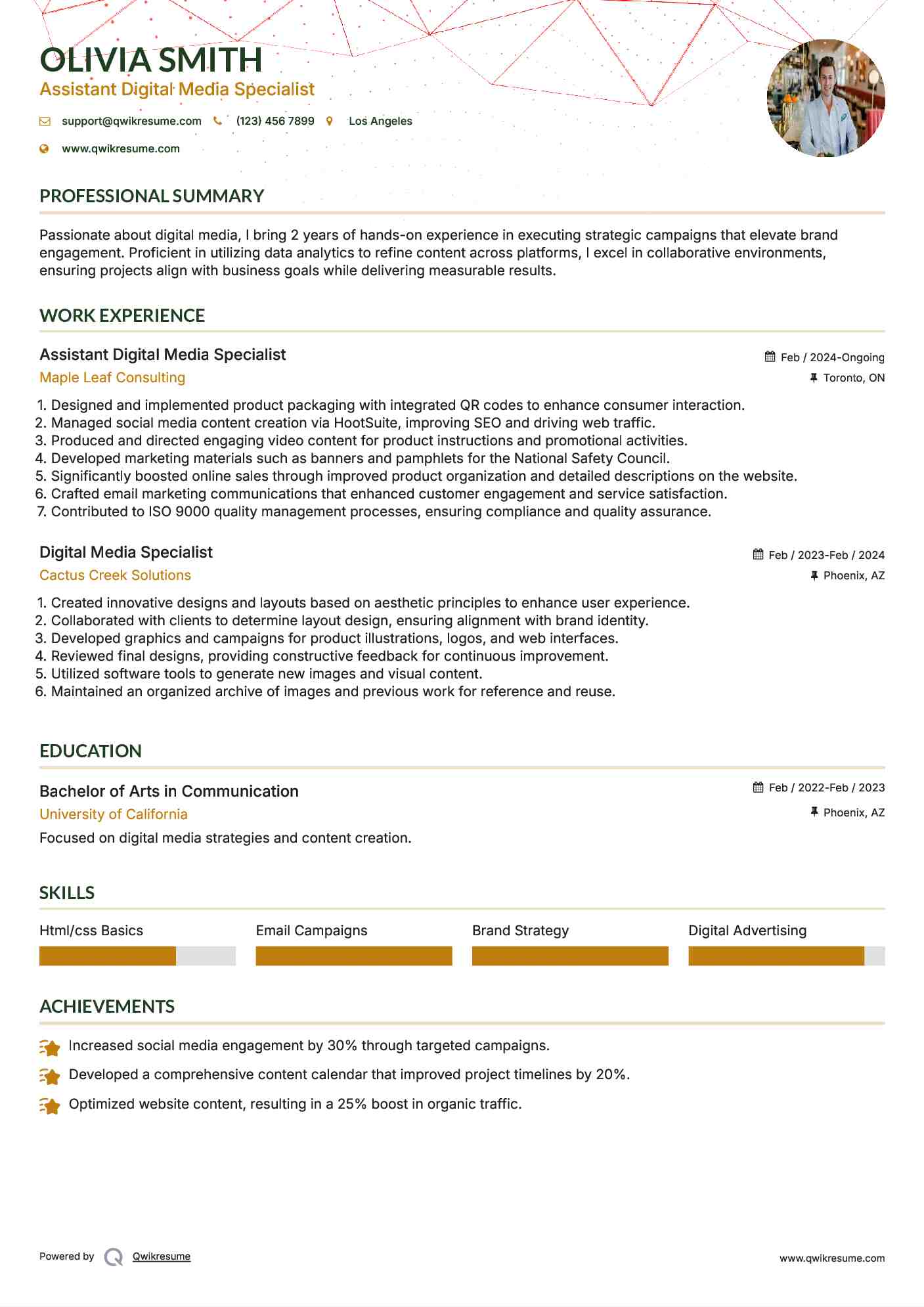 Assistant Digital Media Specialist  Resume Model