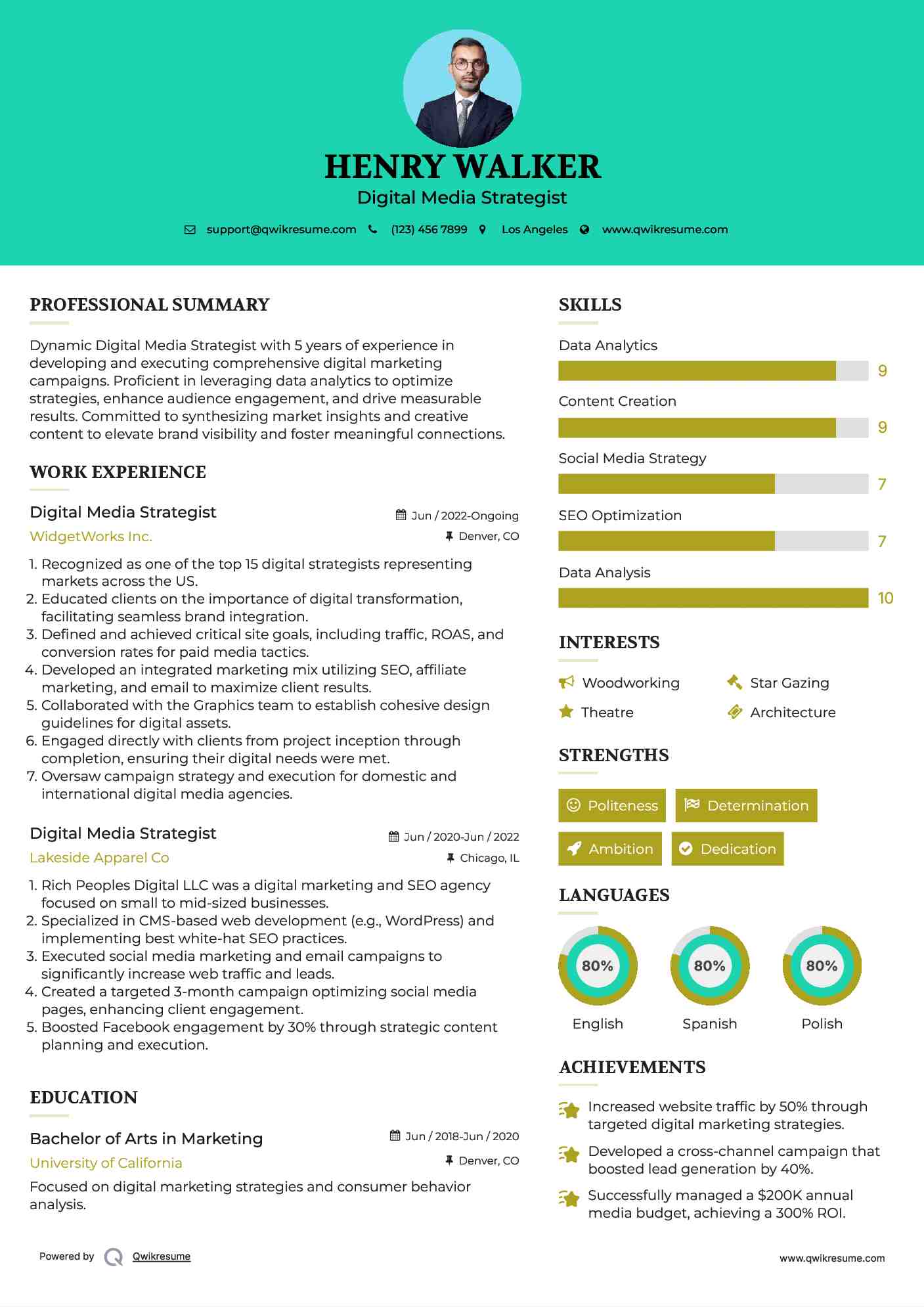 Digital Media Strategist Resume Format