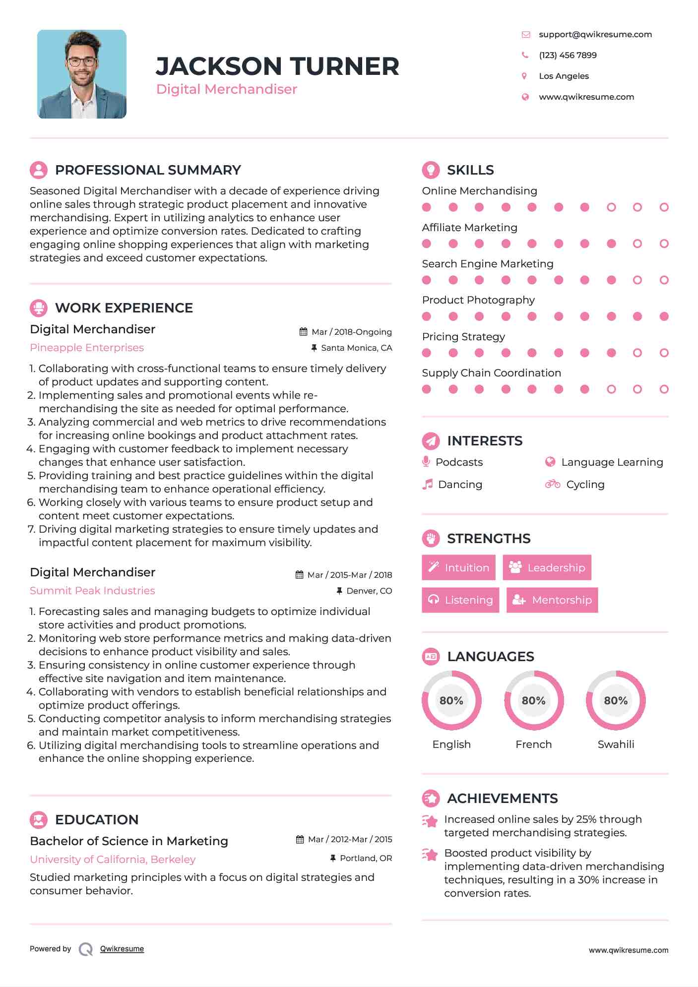 Digital Merchandiser Resume Model