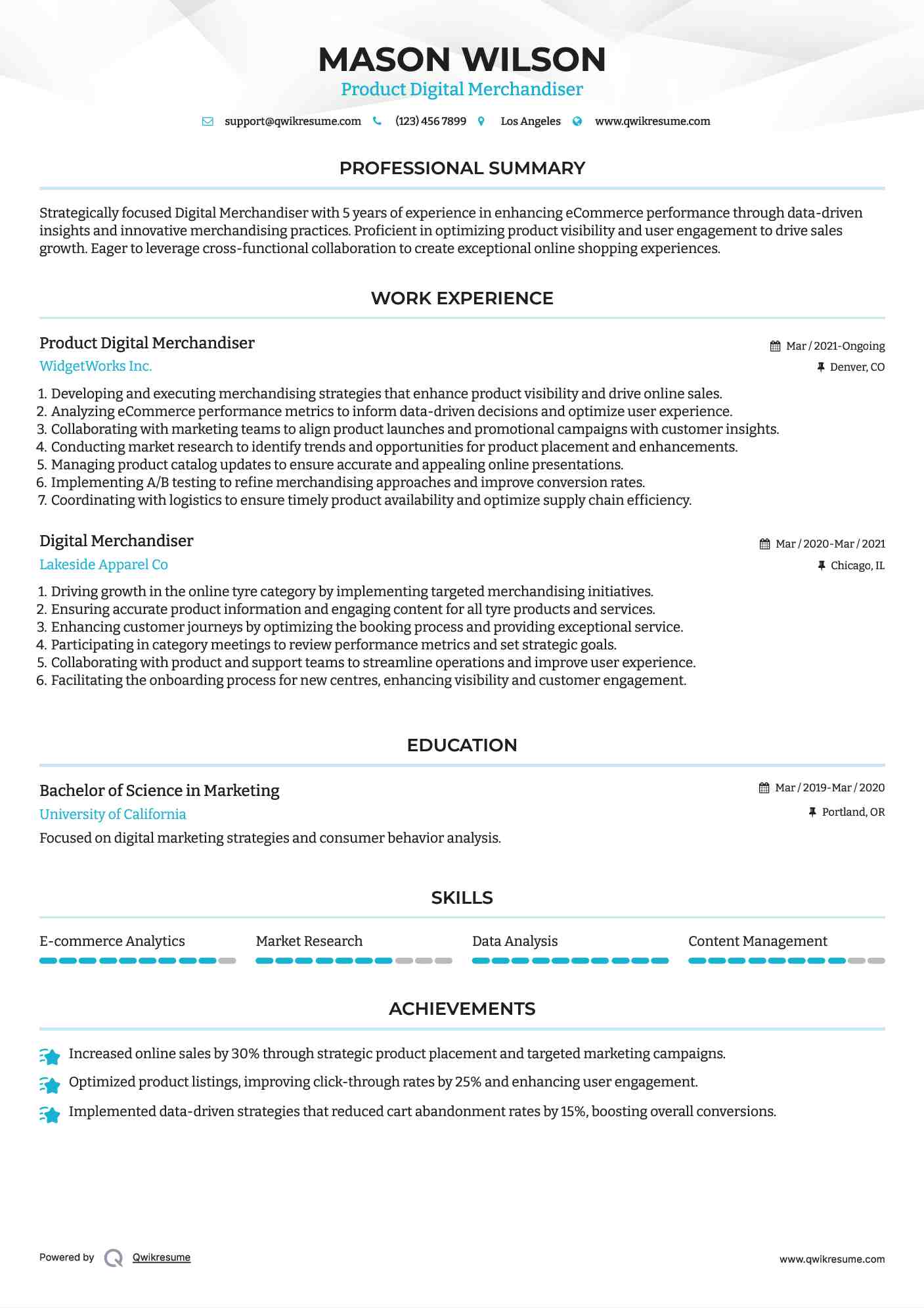 Product Digital Merchandiser Resume Sample