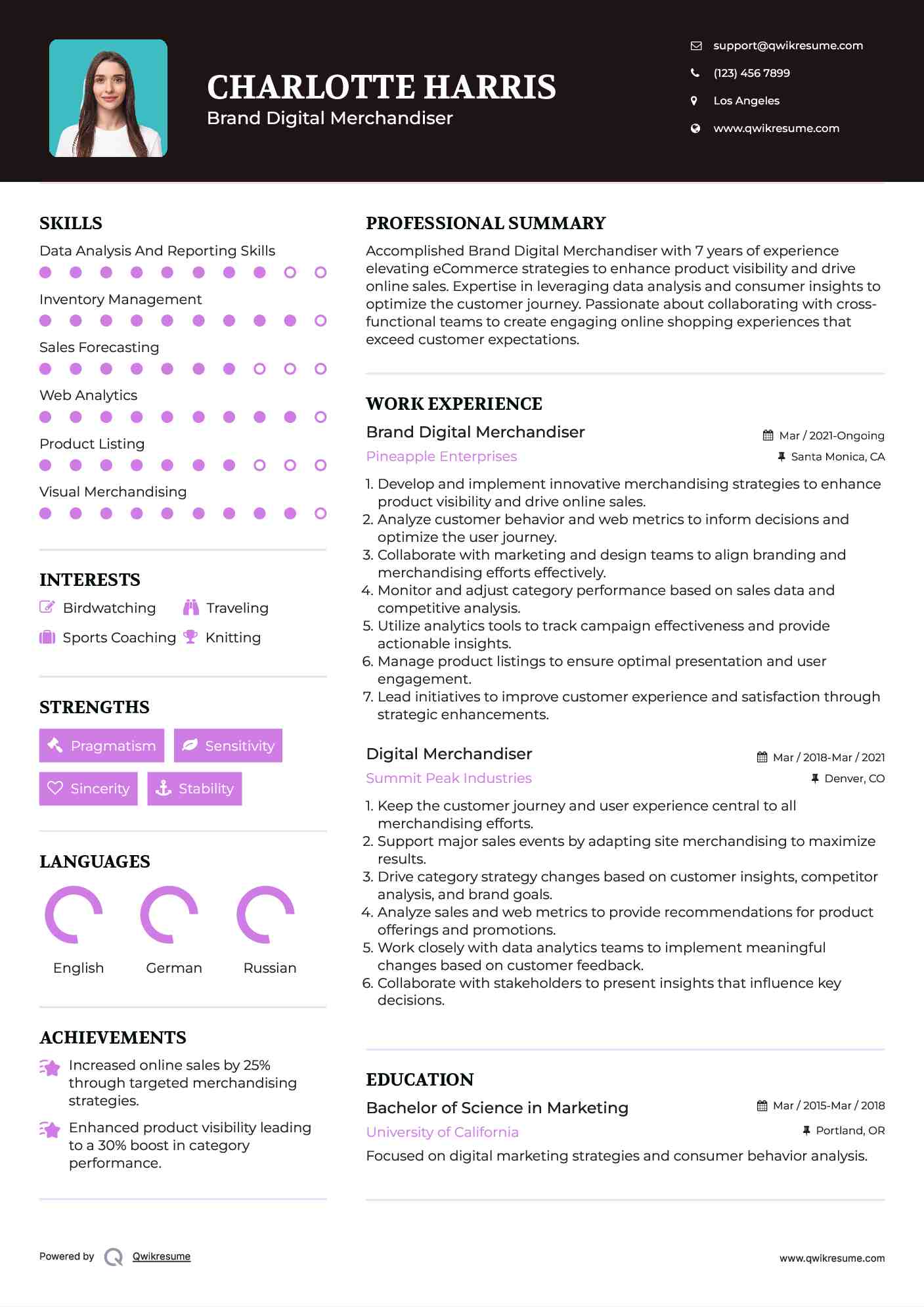 Brand Digital Merchandiser Resume Sample