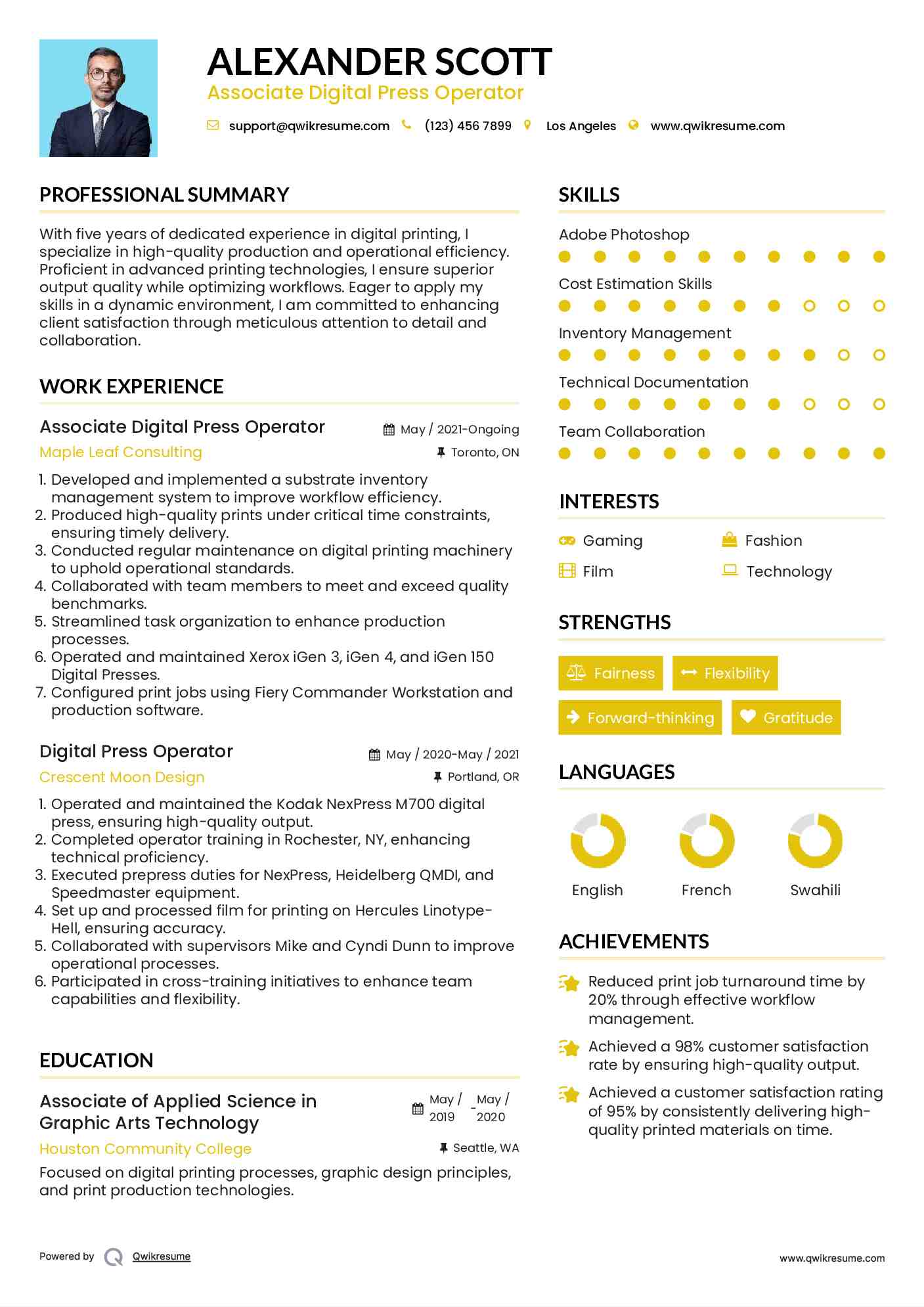 Associate Digital Press Operator Resume Model