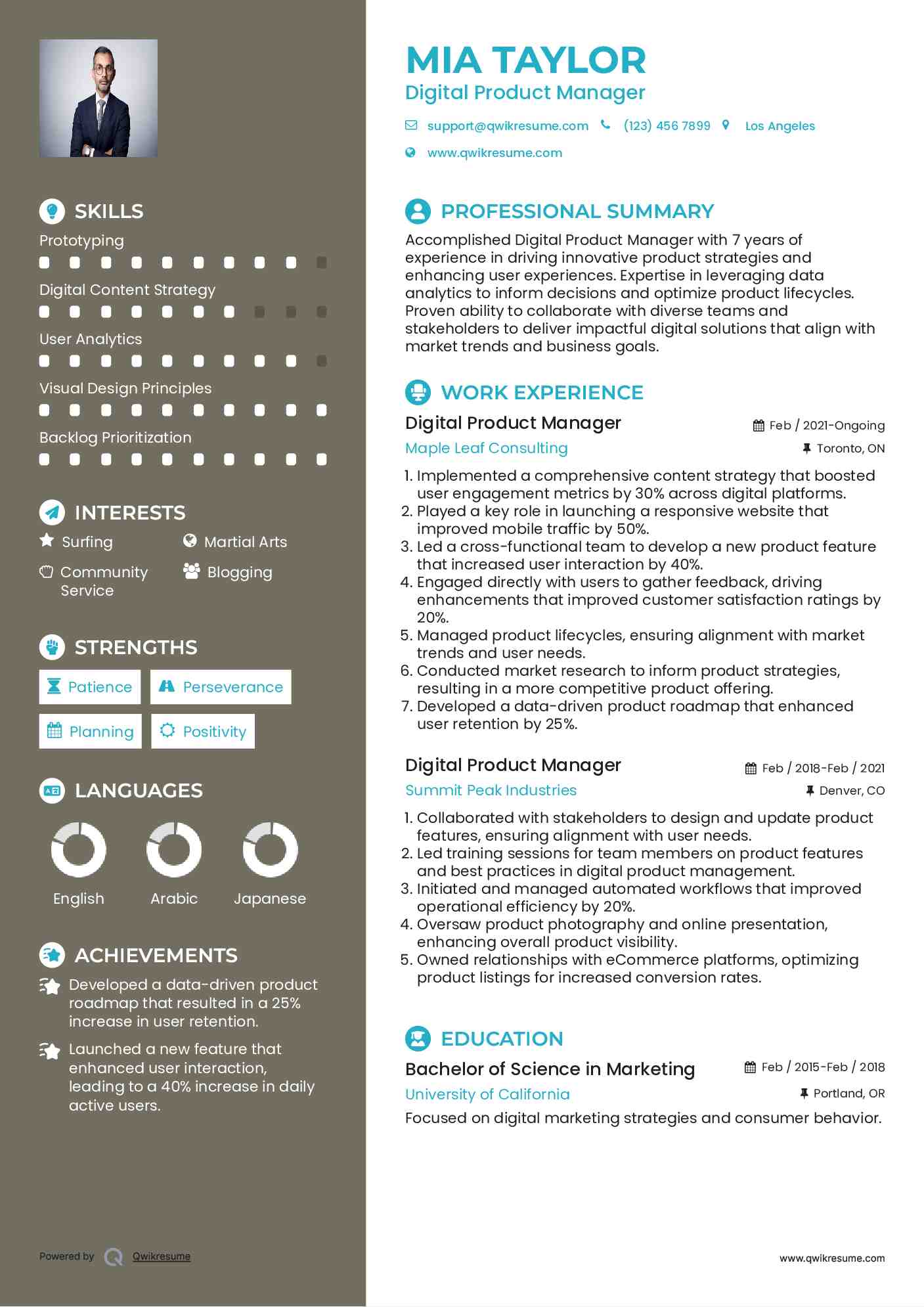 Digital Product Manager Resume Model