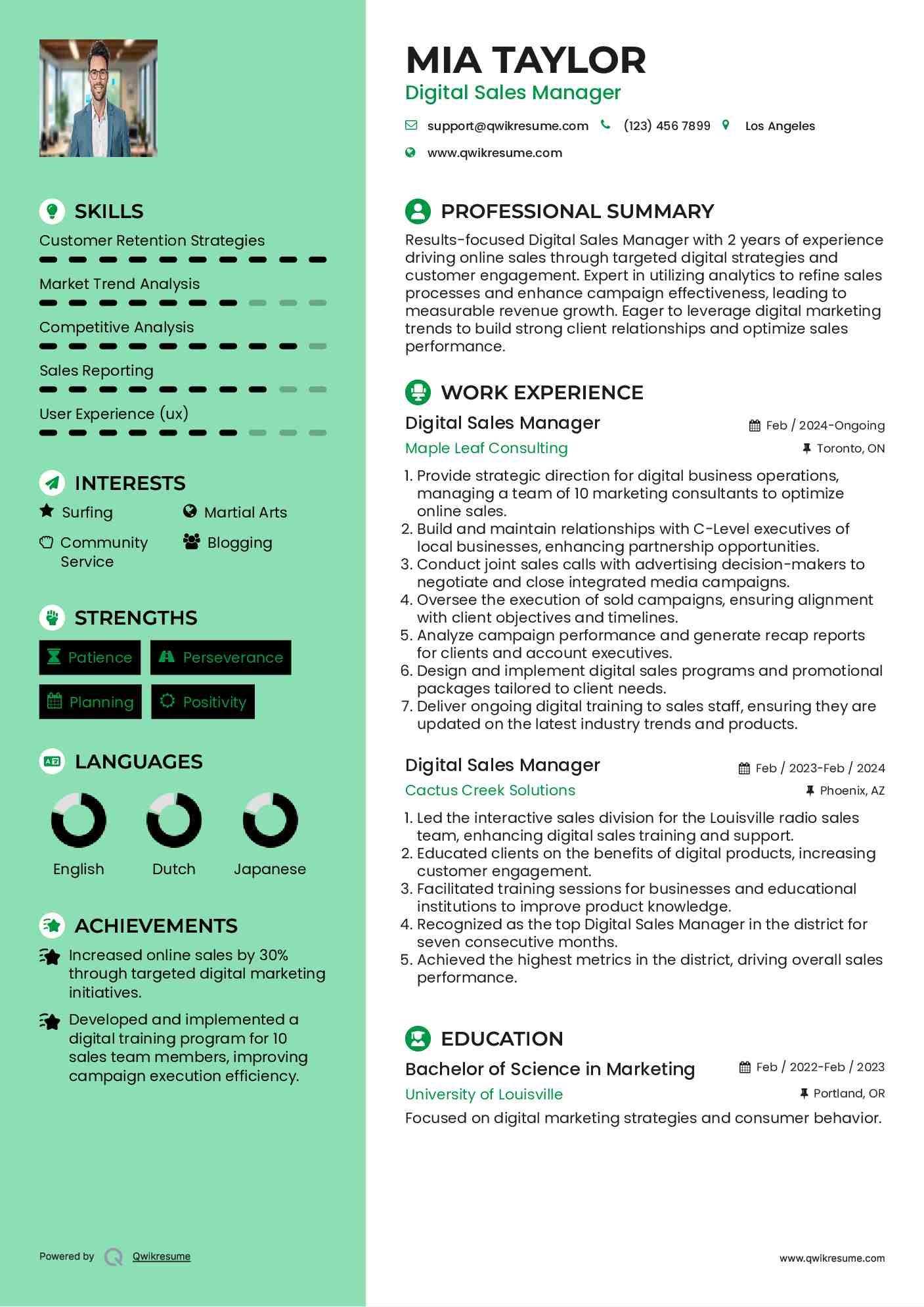 Digital Sales Manager Resume Template