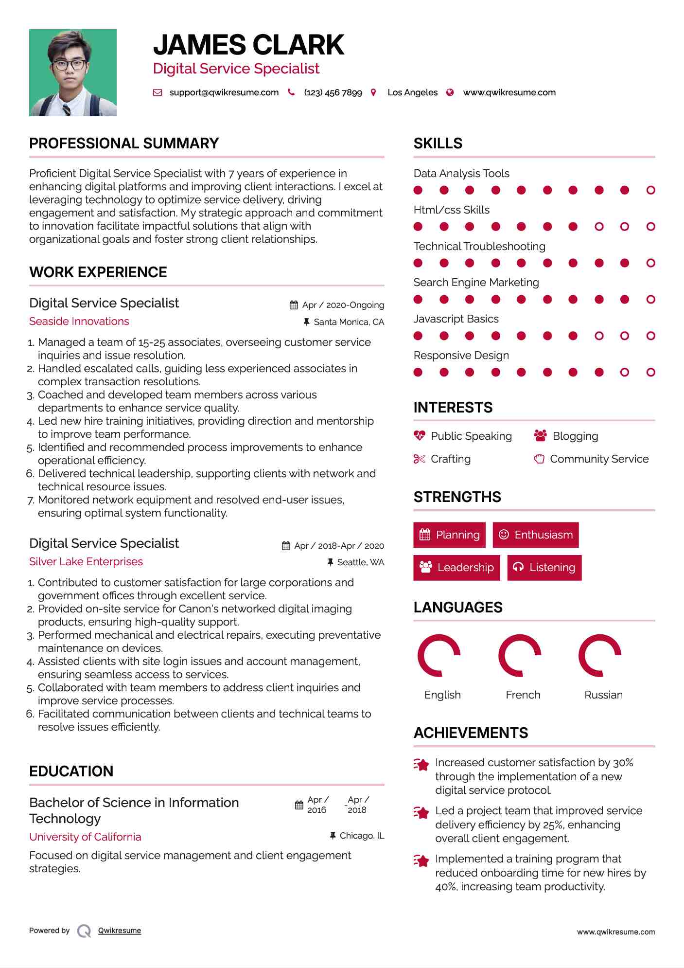 Digital Service Specialist Resume Format