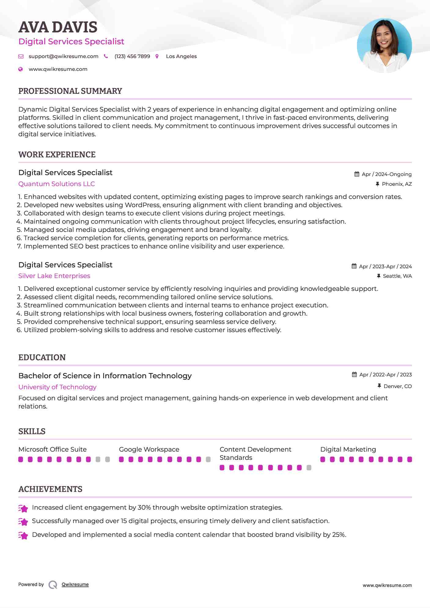 Digital Services Specialist Resume Sample