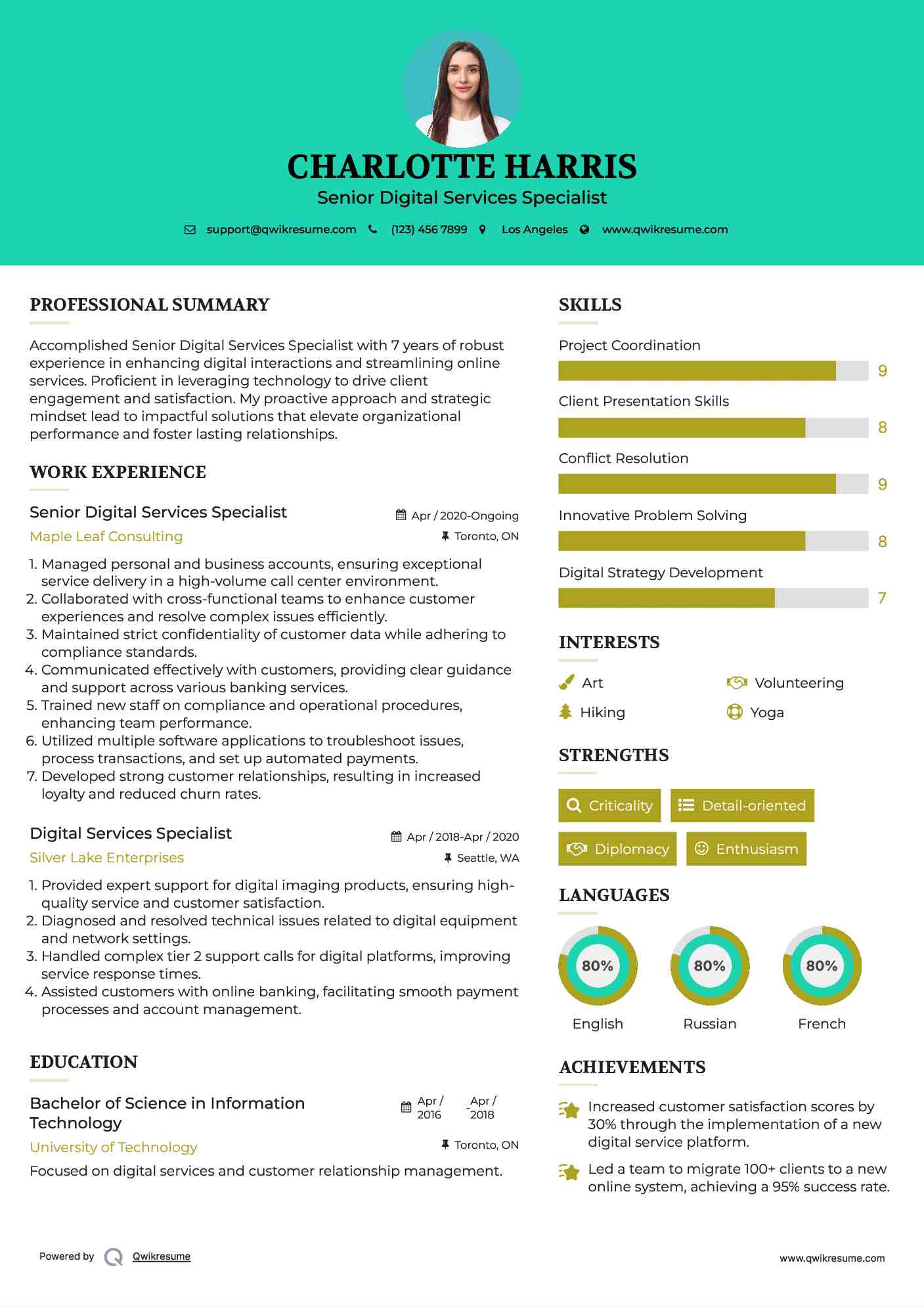 Senior Digital Services Specialist Resume Example