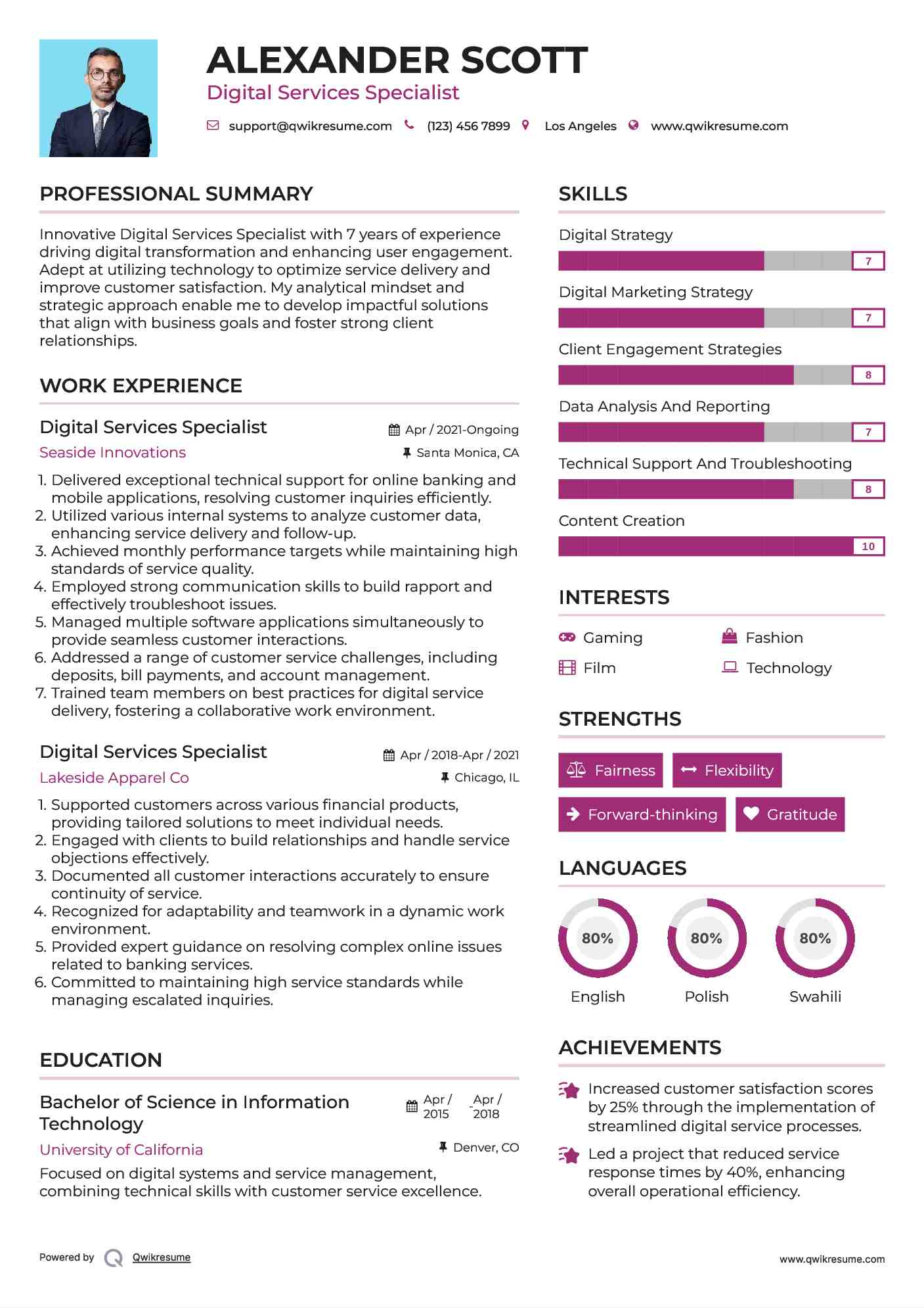 Digital Services Specialist Resume Sample