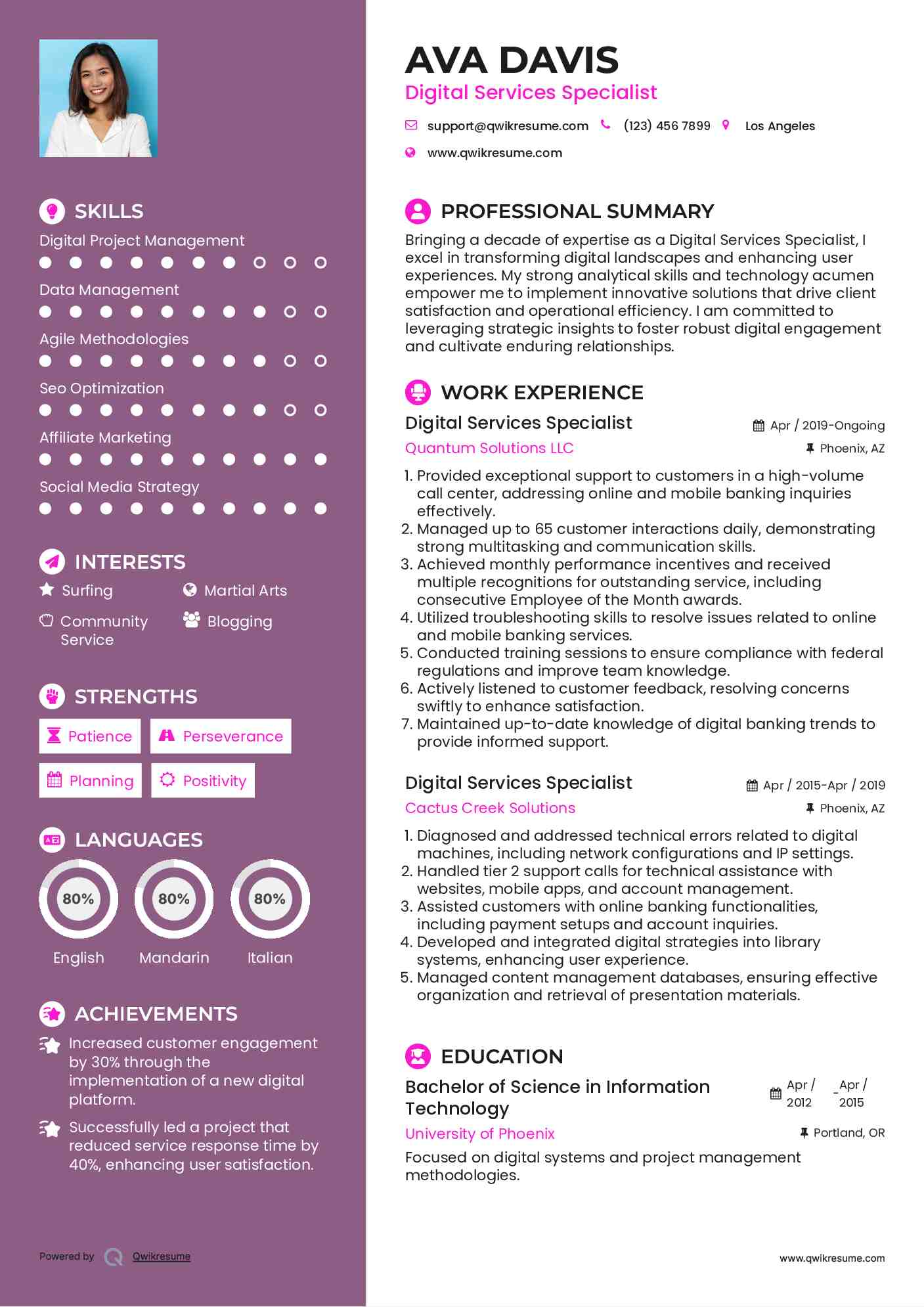 Digital Services Specialist Resume Template