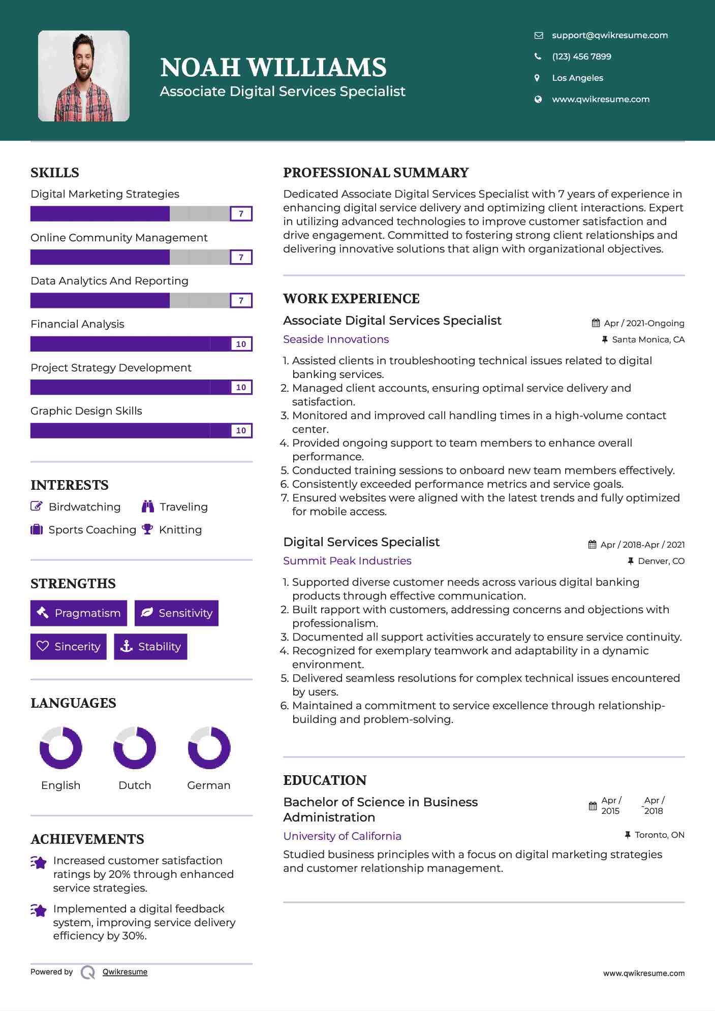 Associate Digital Services Specialist Resume Format