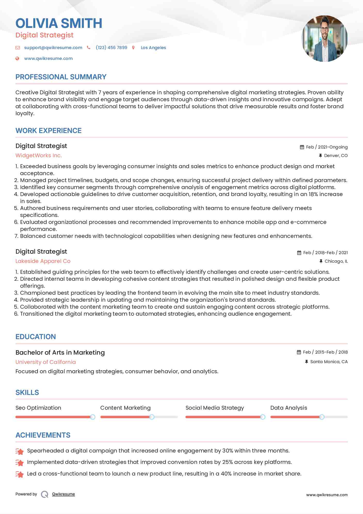 Digital Strategist Resume Sample