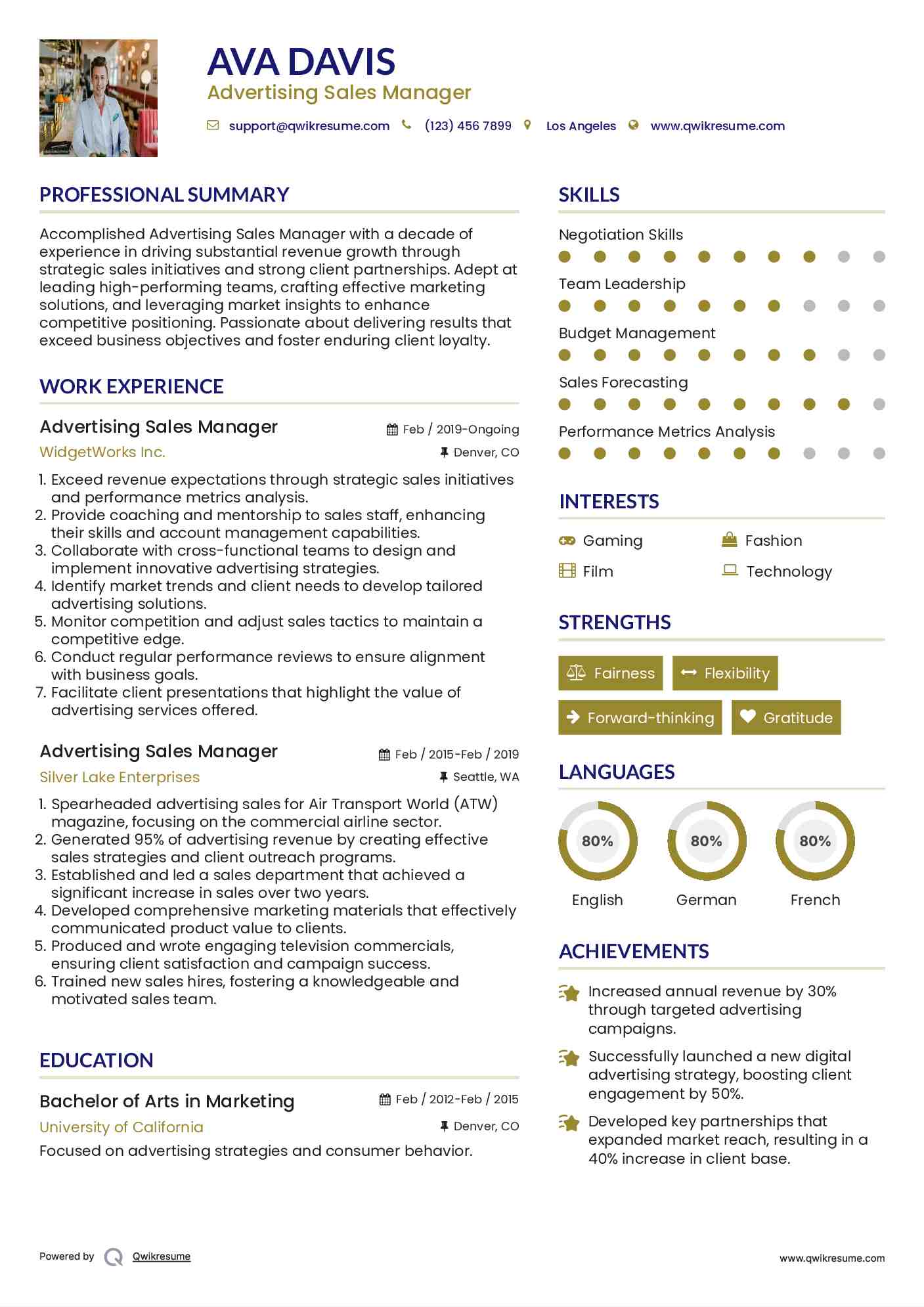 Advertising Sales Manager Resume Template