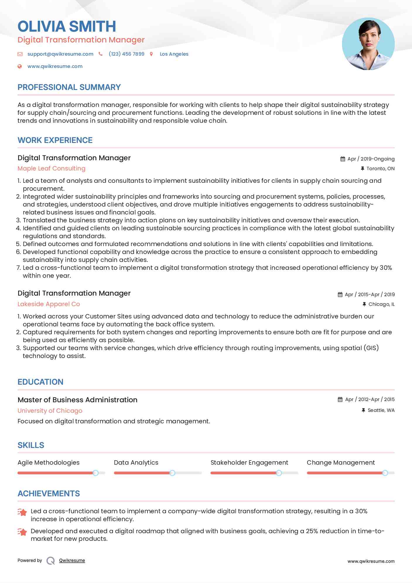 Digital Transformation Manager Resume Template