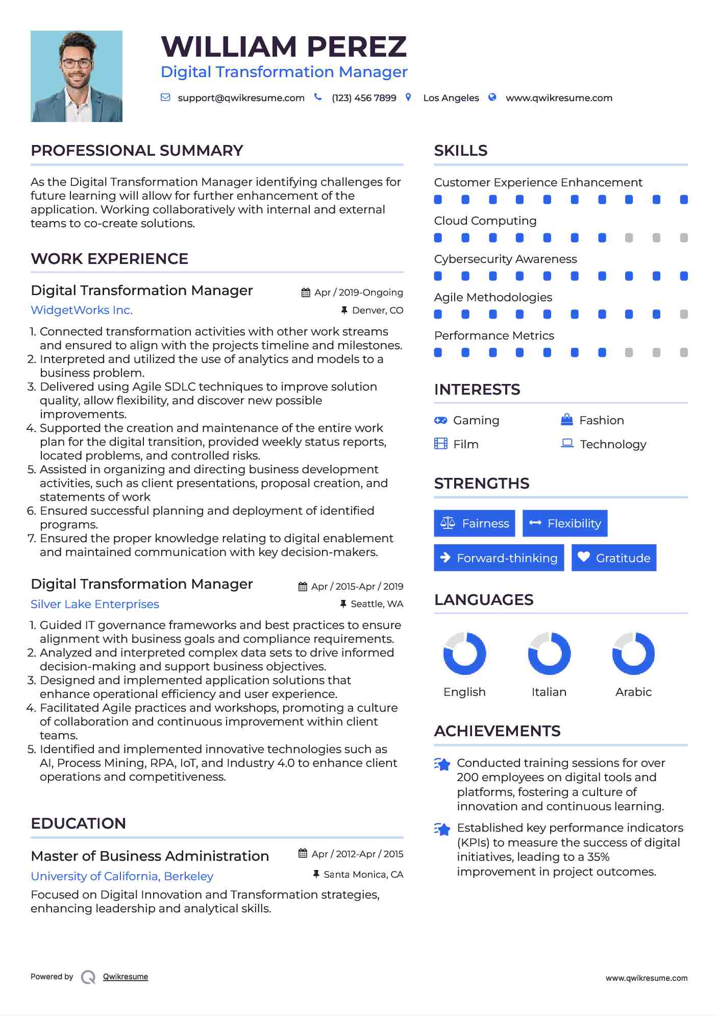 Digital Transformation Manager Resume Example