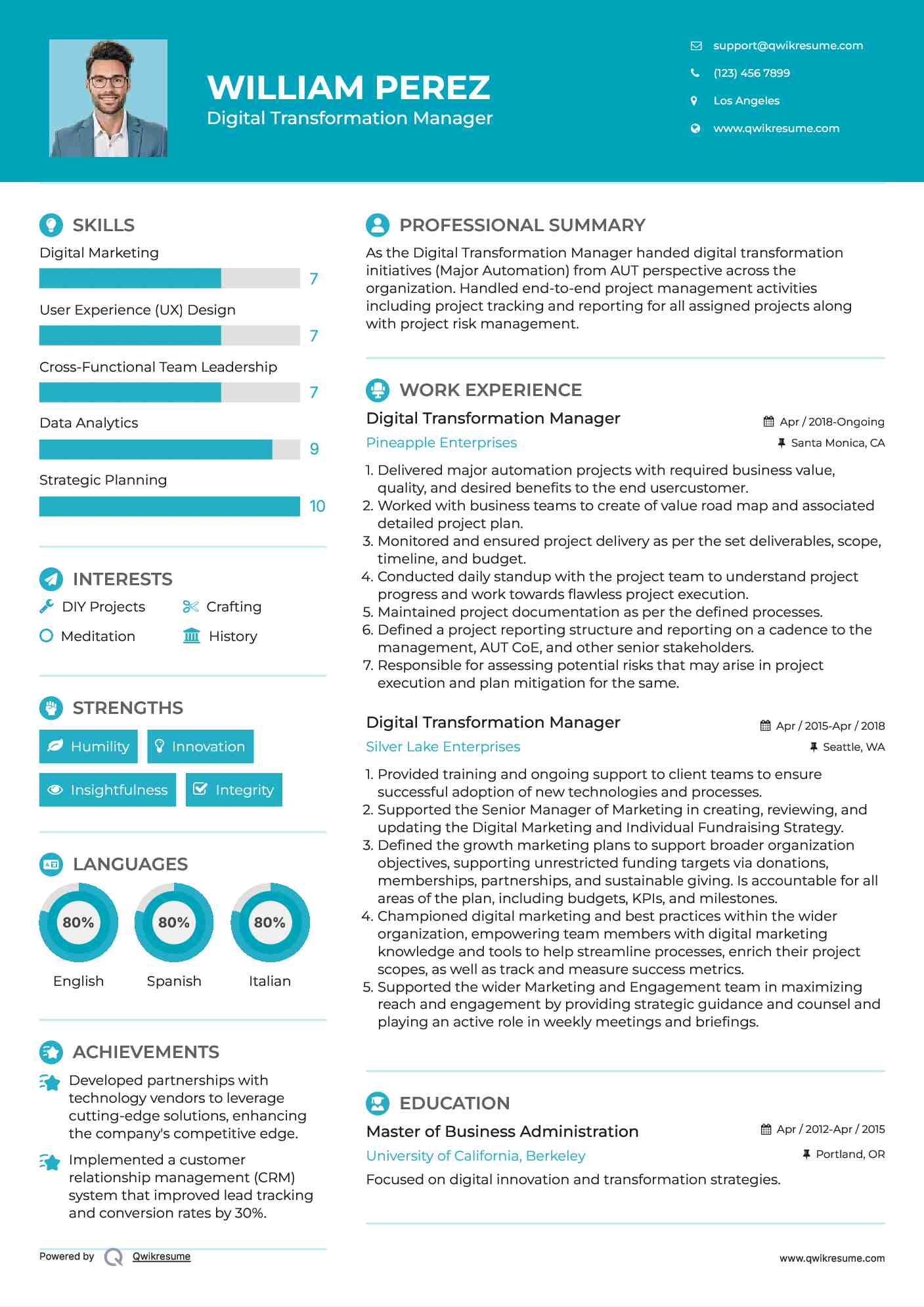 Digital Transformation Manager Resume Example