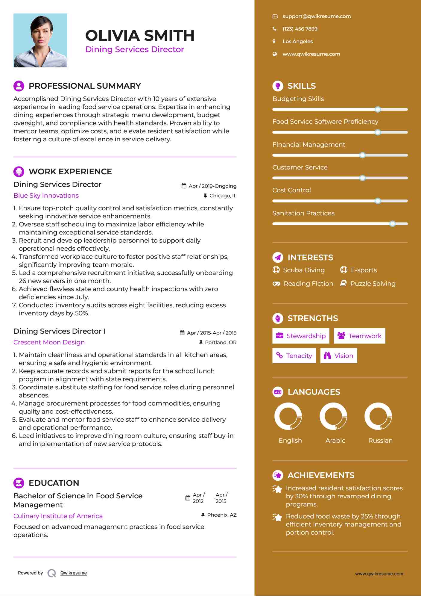 Dining Services Director Resume Format