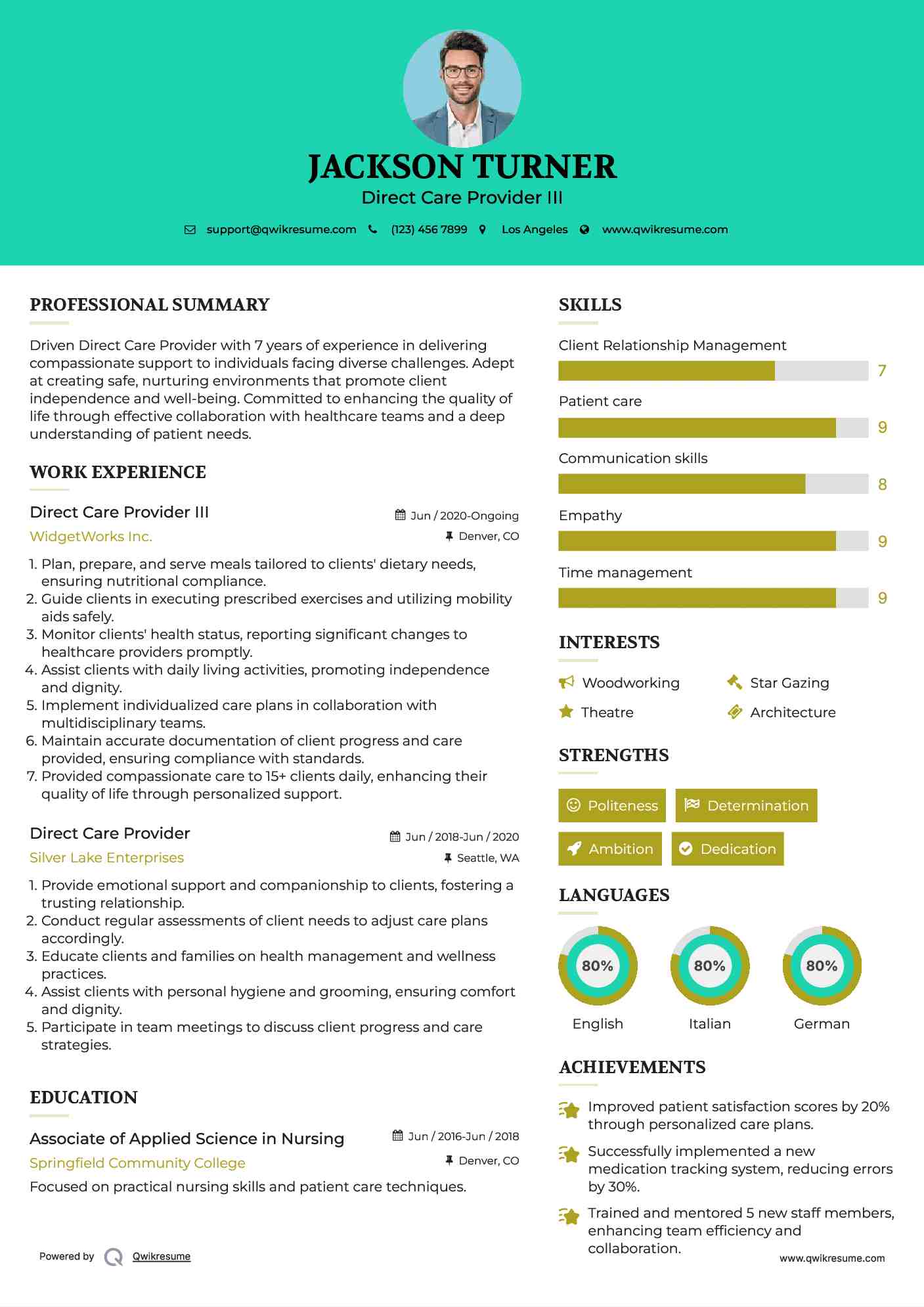Direct Care Provider III Resume Sample