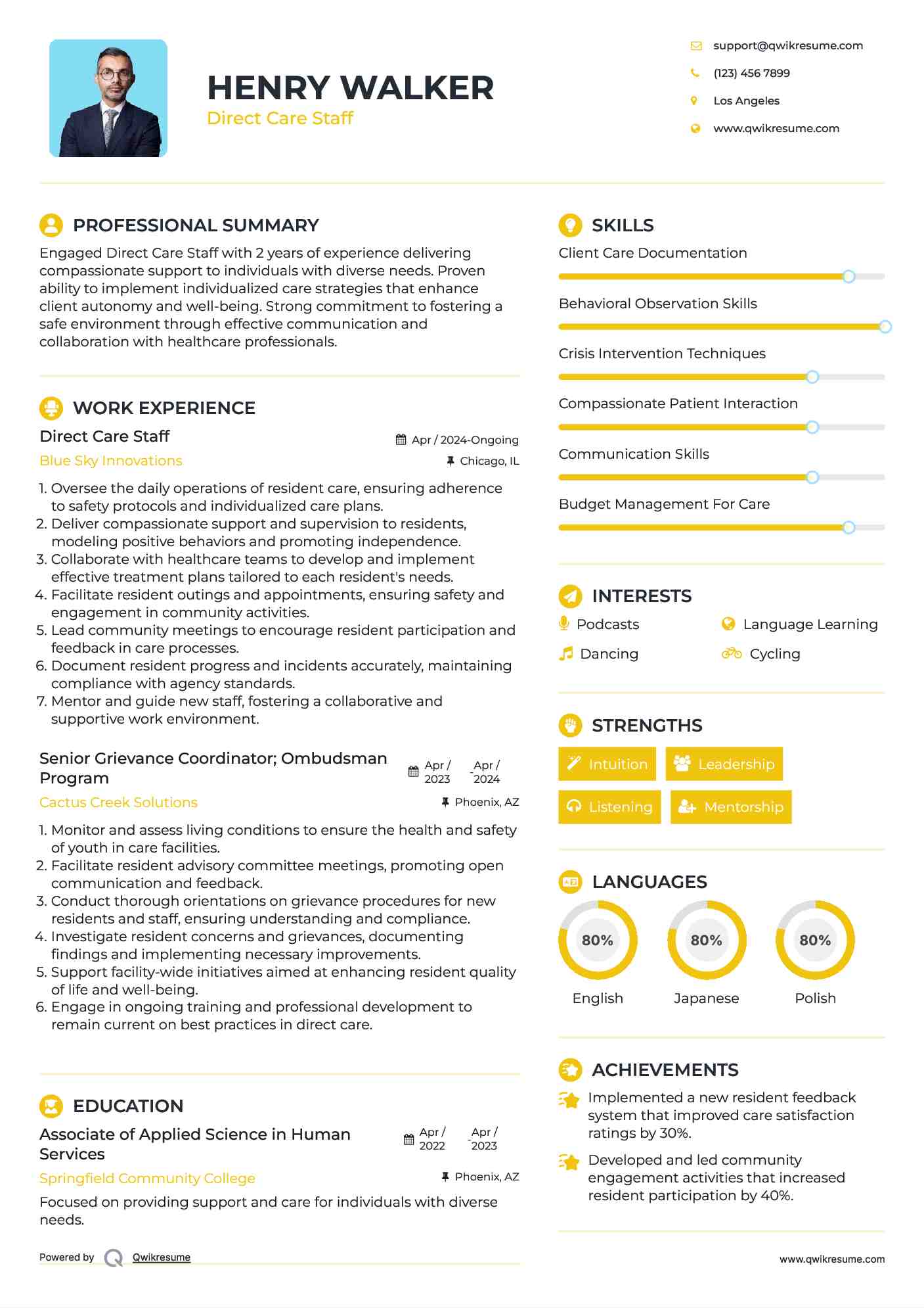 Direct Care Staff Resume Example