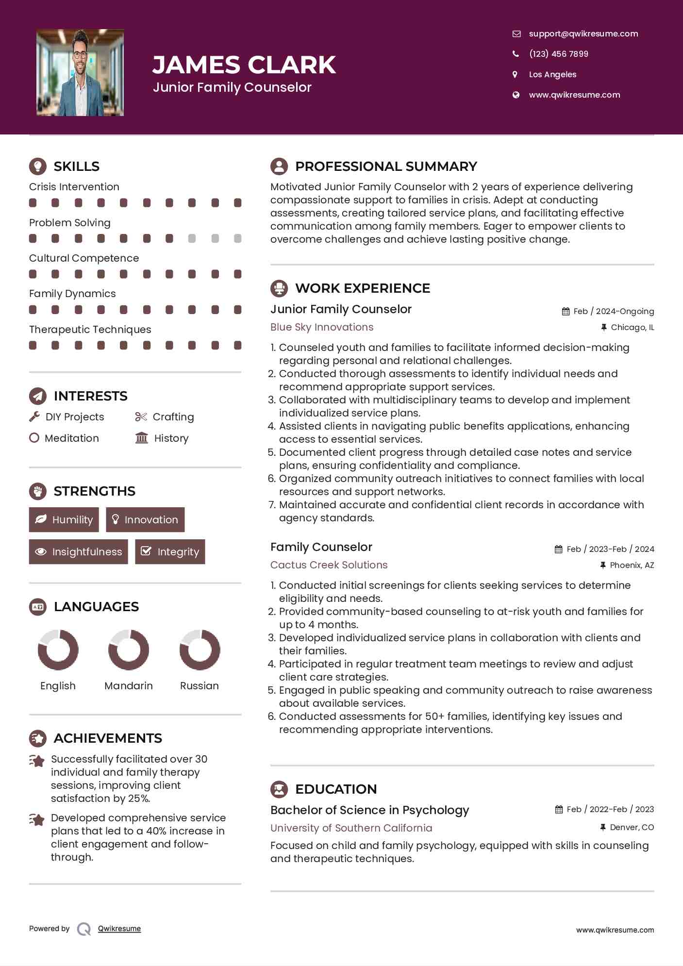 Junior Family Counselor Resume Example