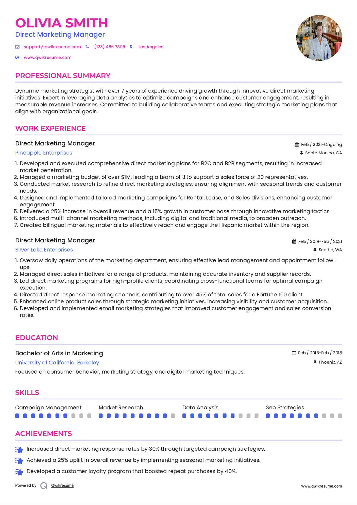 Direct Marketing Manager Resume Format