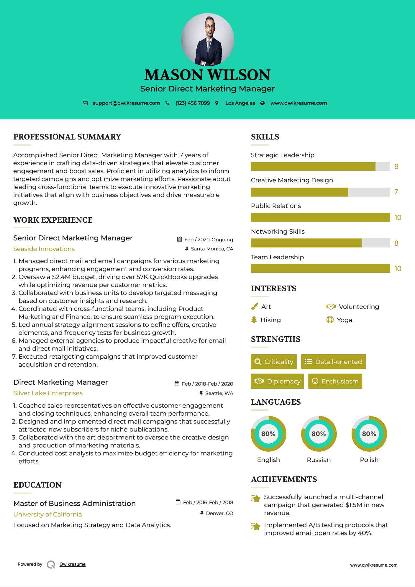 Senior Direct Marketing Manager Resume Format