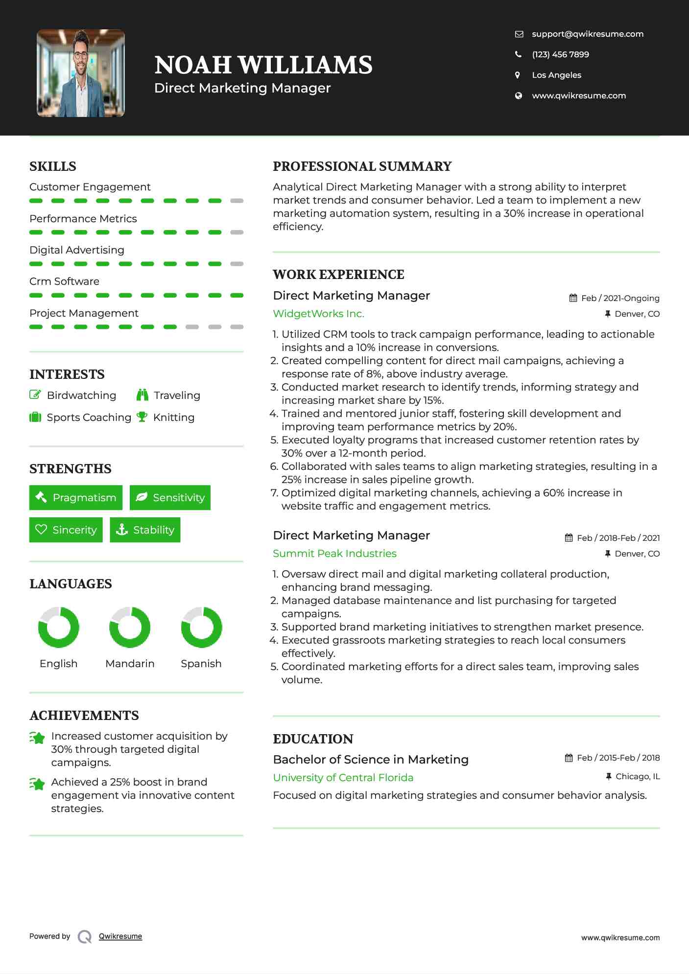 Direct Marketing Manager Resume Model