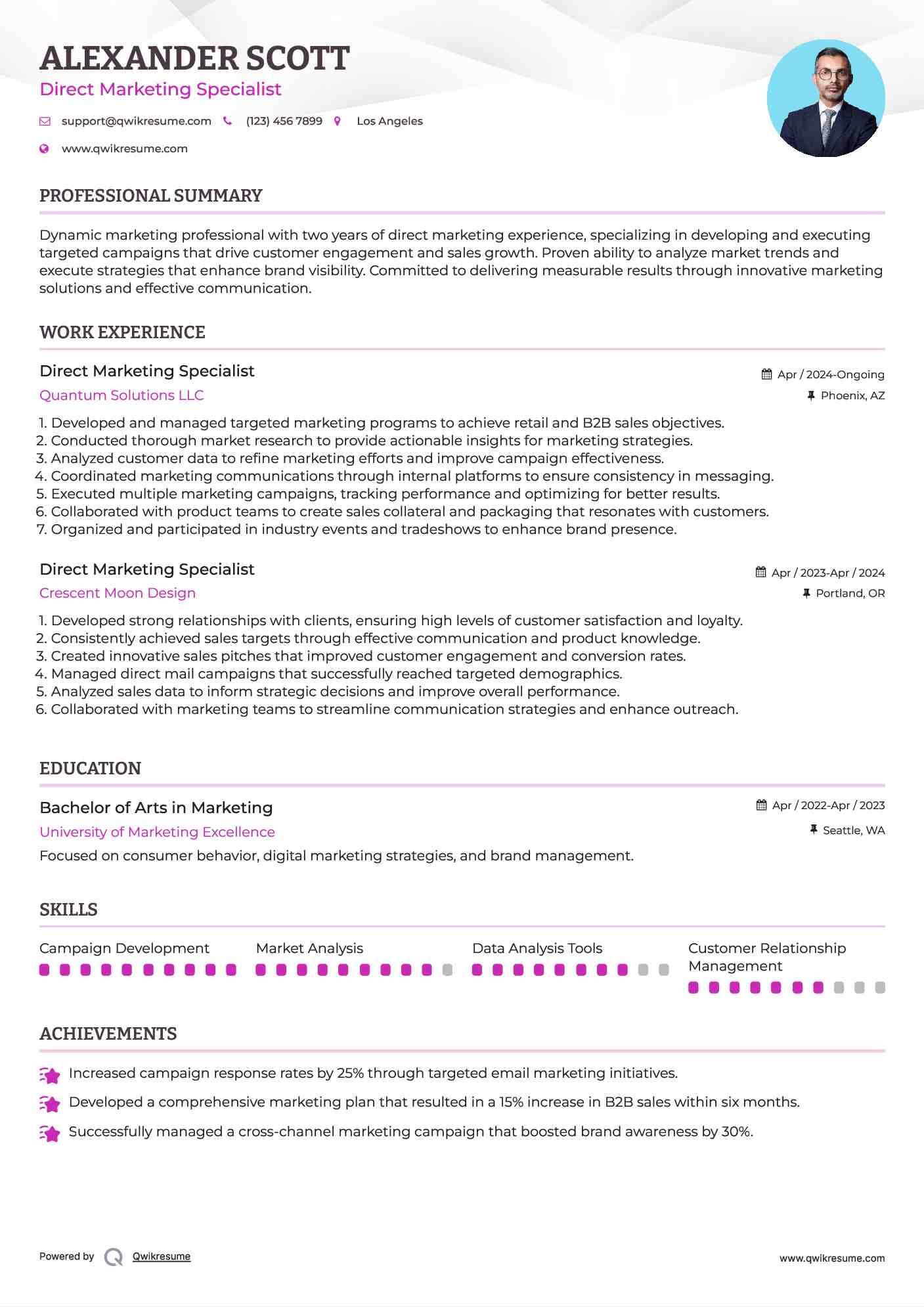 Direct Marketing Specialist Resume Template