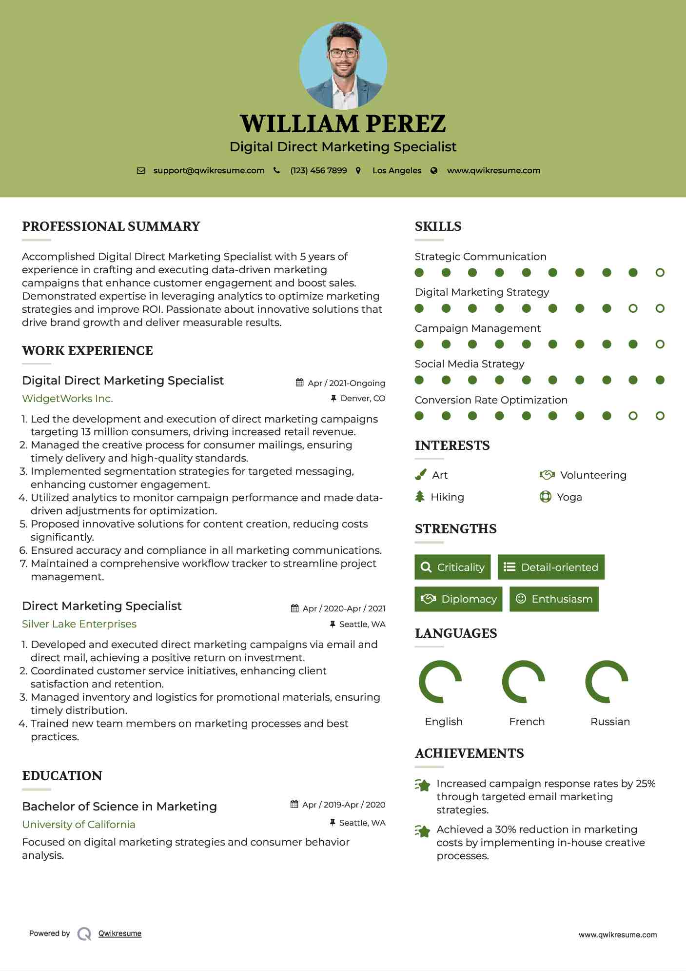 Digital Direct Marketing Specialist Resume Model