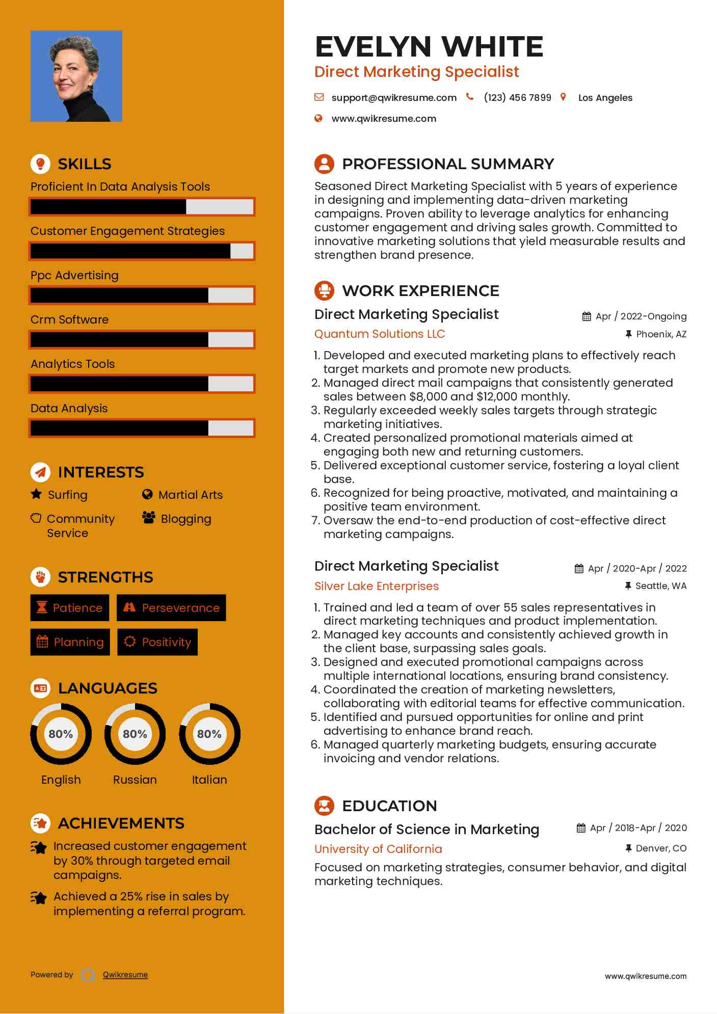 Direct Marketing Specialist Resume Template