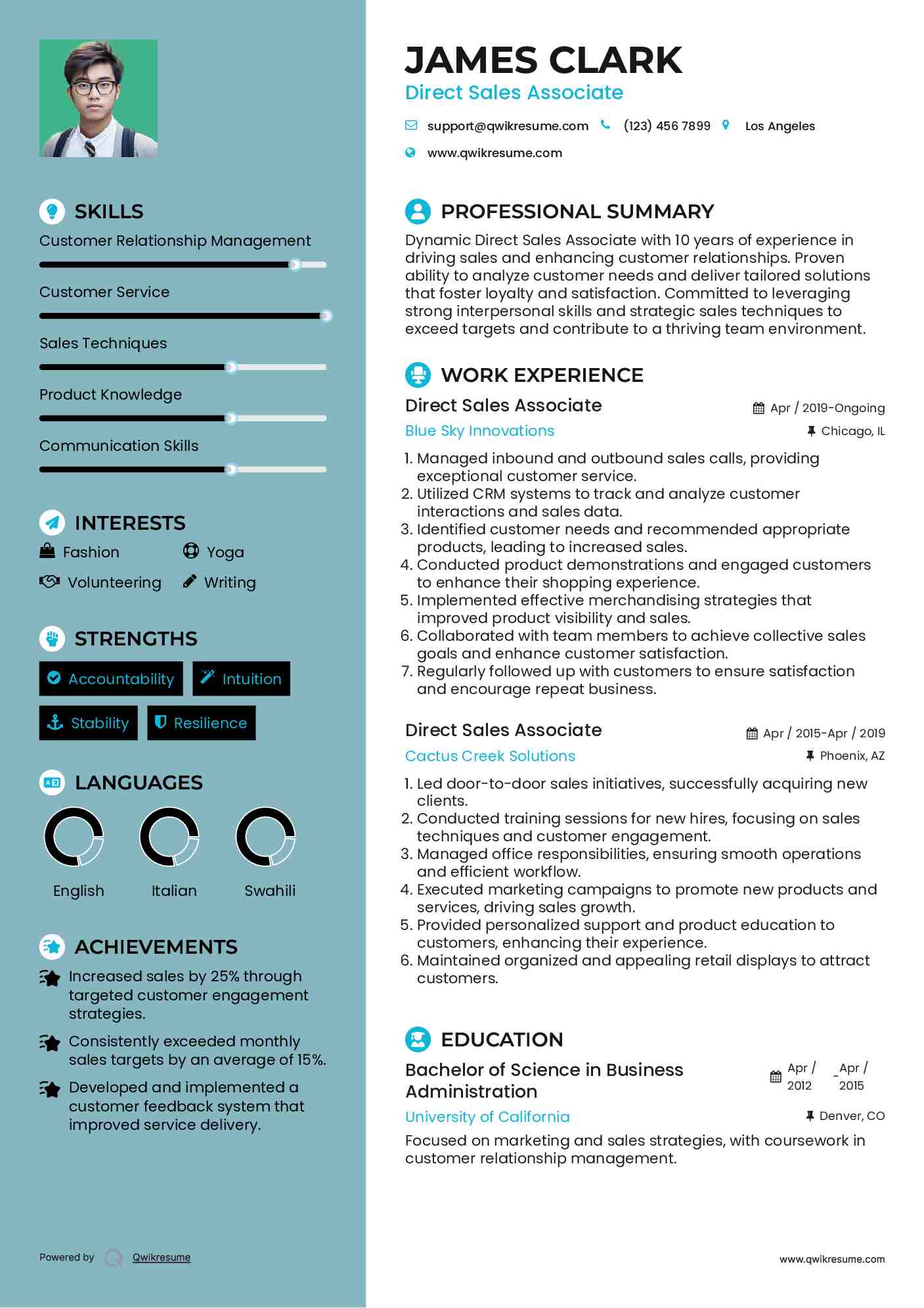 Direct Sales Associate Resume Format