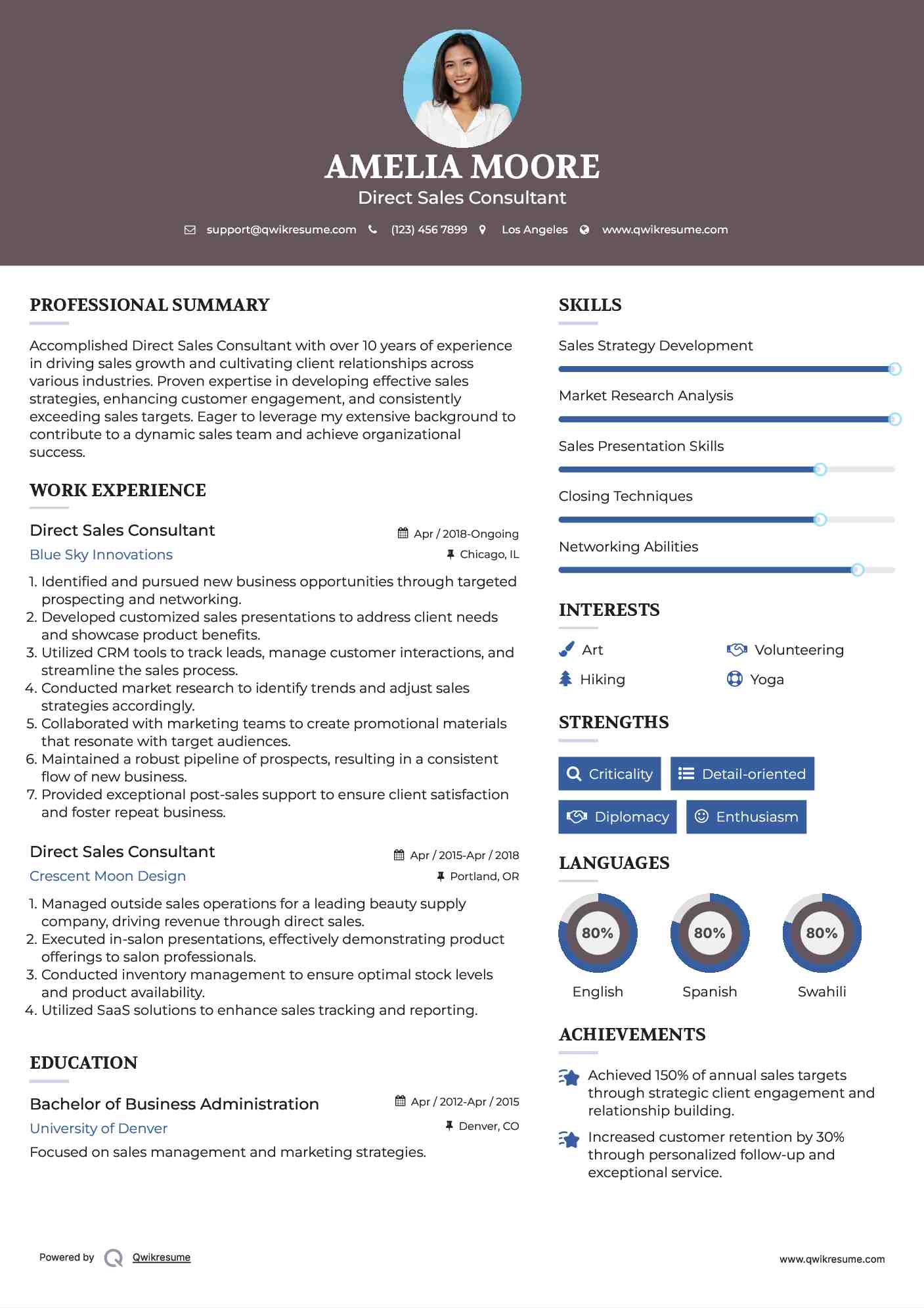 Direct Sales Consultant Resume Format