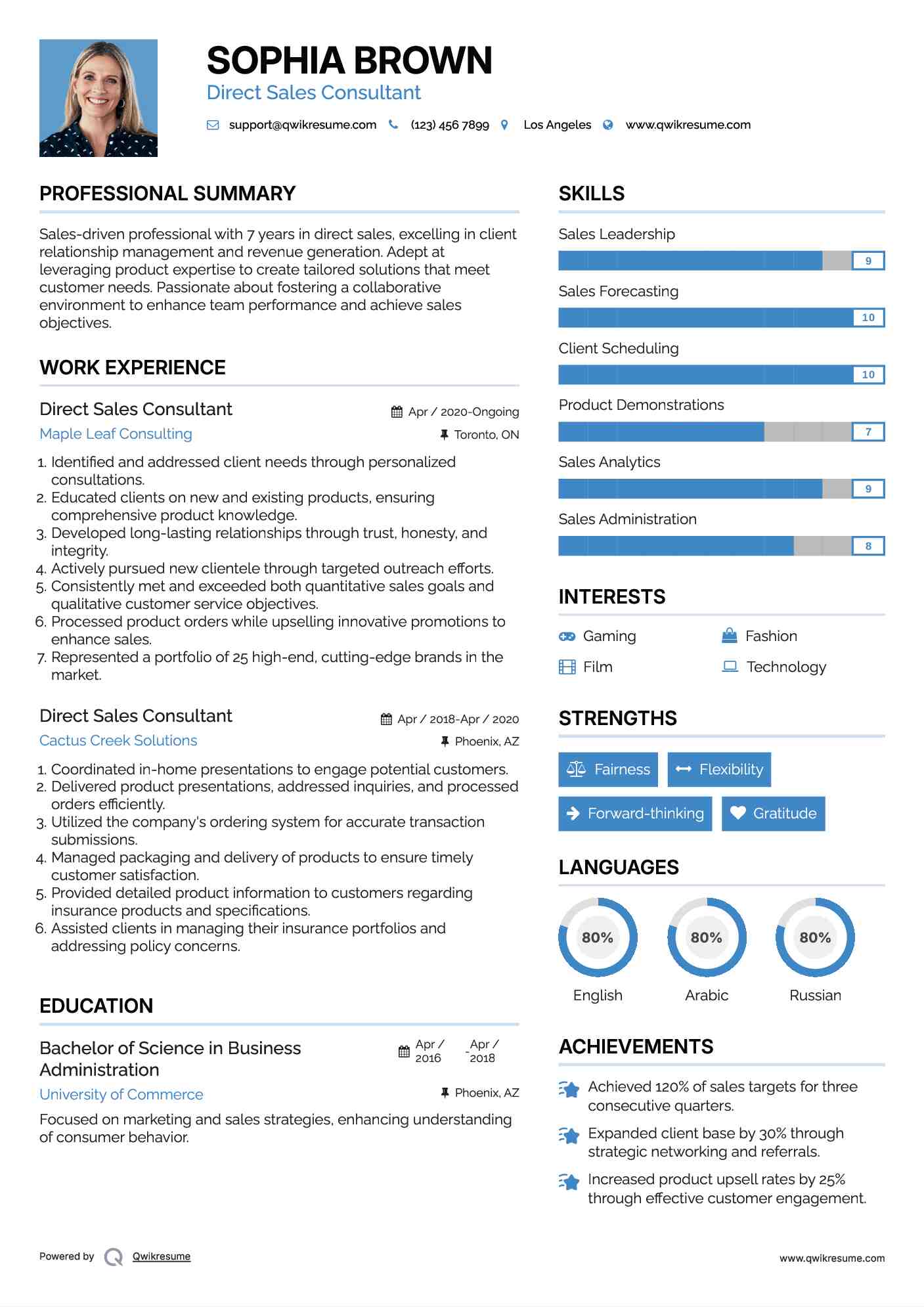 Direct Sales Consultant Resume Example