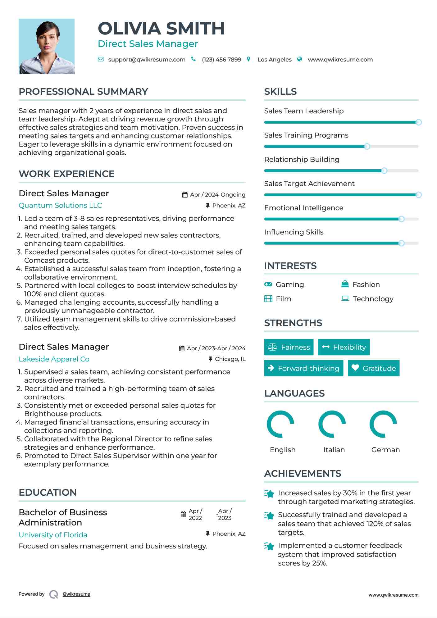 Direct Sales Manager Resume Template