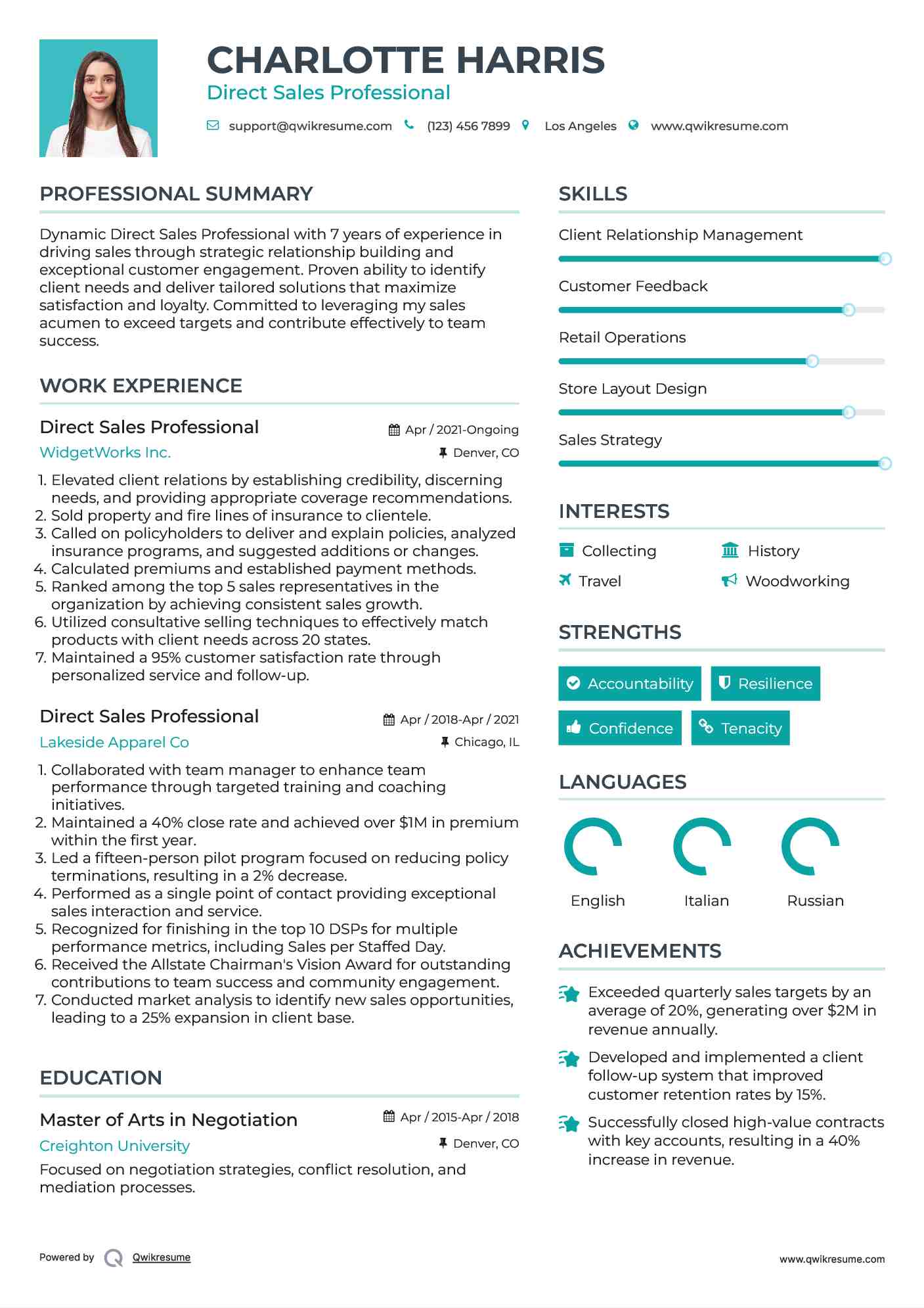 Direct Sales Professional Resume Template