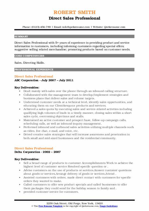 Direct Sales Professional Resume - Direct Sales Professional 1627309410 Pdf