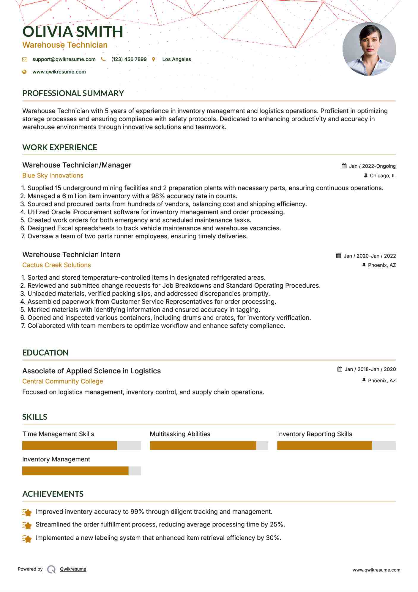 warehouse technician resume samples qwikresume warehouse technician resumes