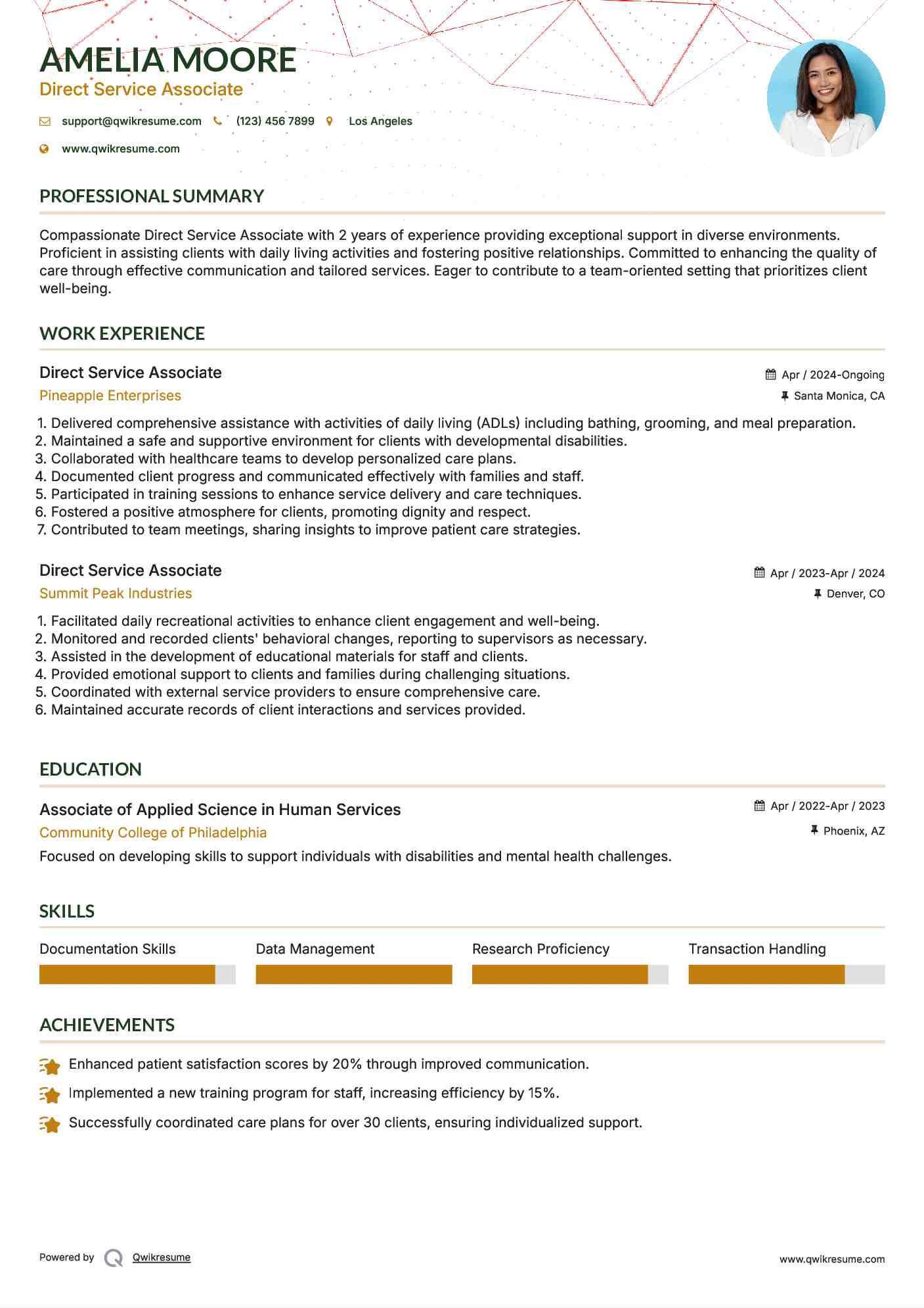 Direct Service Associate Resume Model