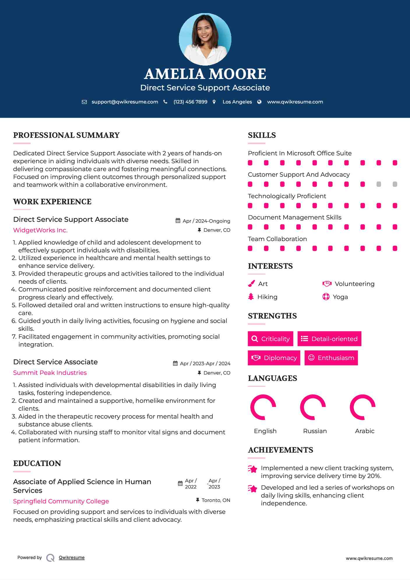 Direct Service Support Associate Resume Template