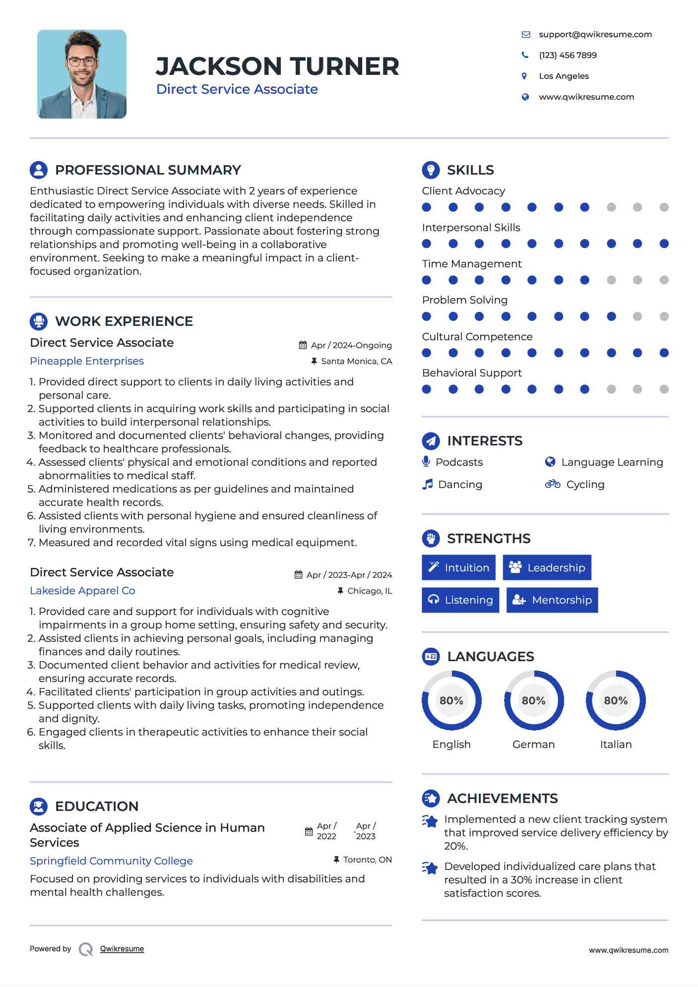 Direct Service Associate Resume Model