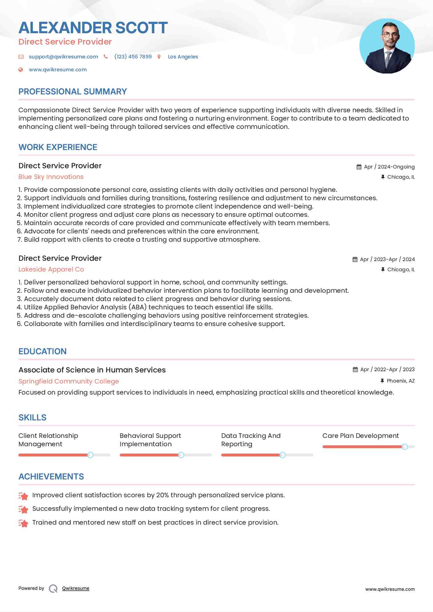 Direct Service Provider Resume Template