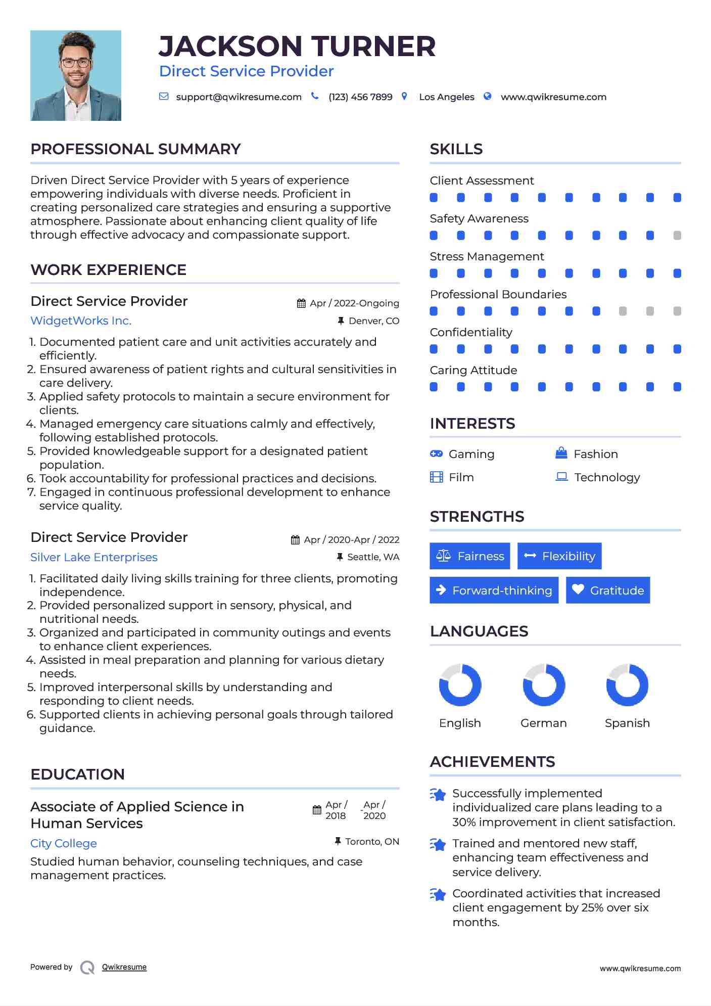 Direct Service Provider Resume Format
