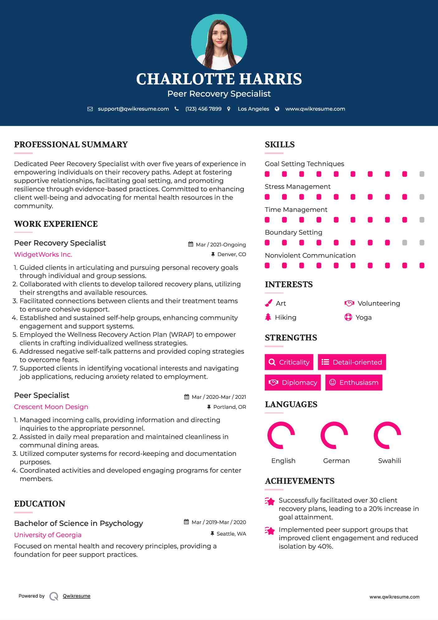 Peer Recovery Specialist Resume Template